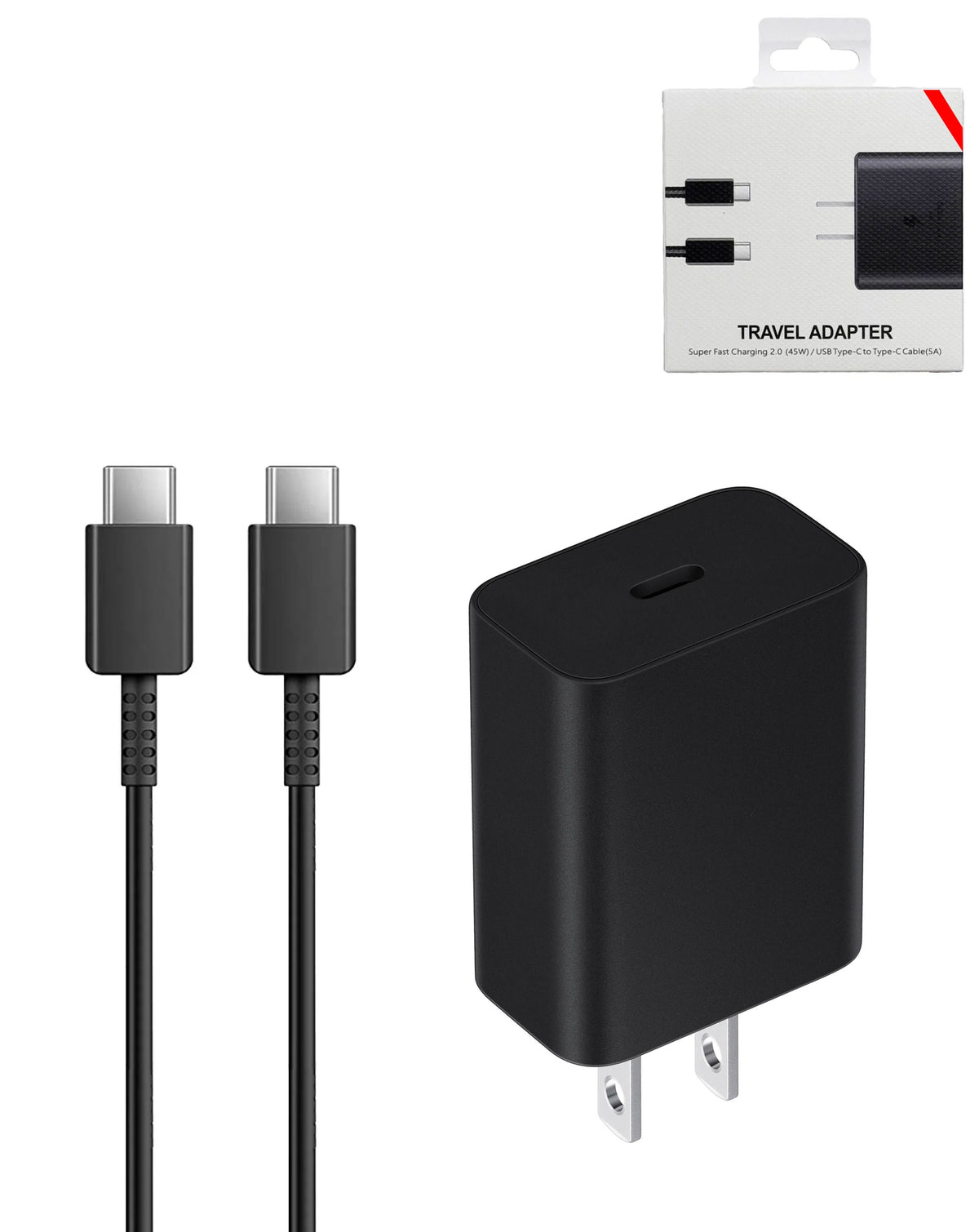 Super Fast USB-C Wall Adapter /w USB C-C Charging Cable (3ft) (45W) (BLACK) (Only Ground Shipping)