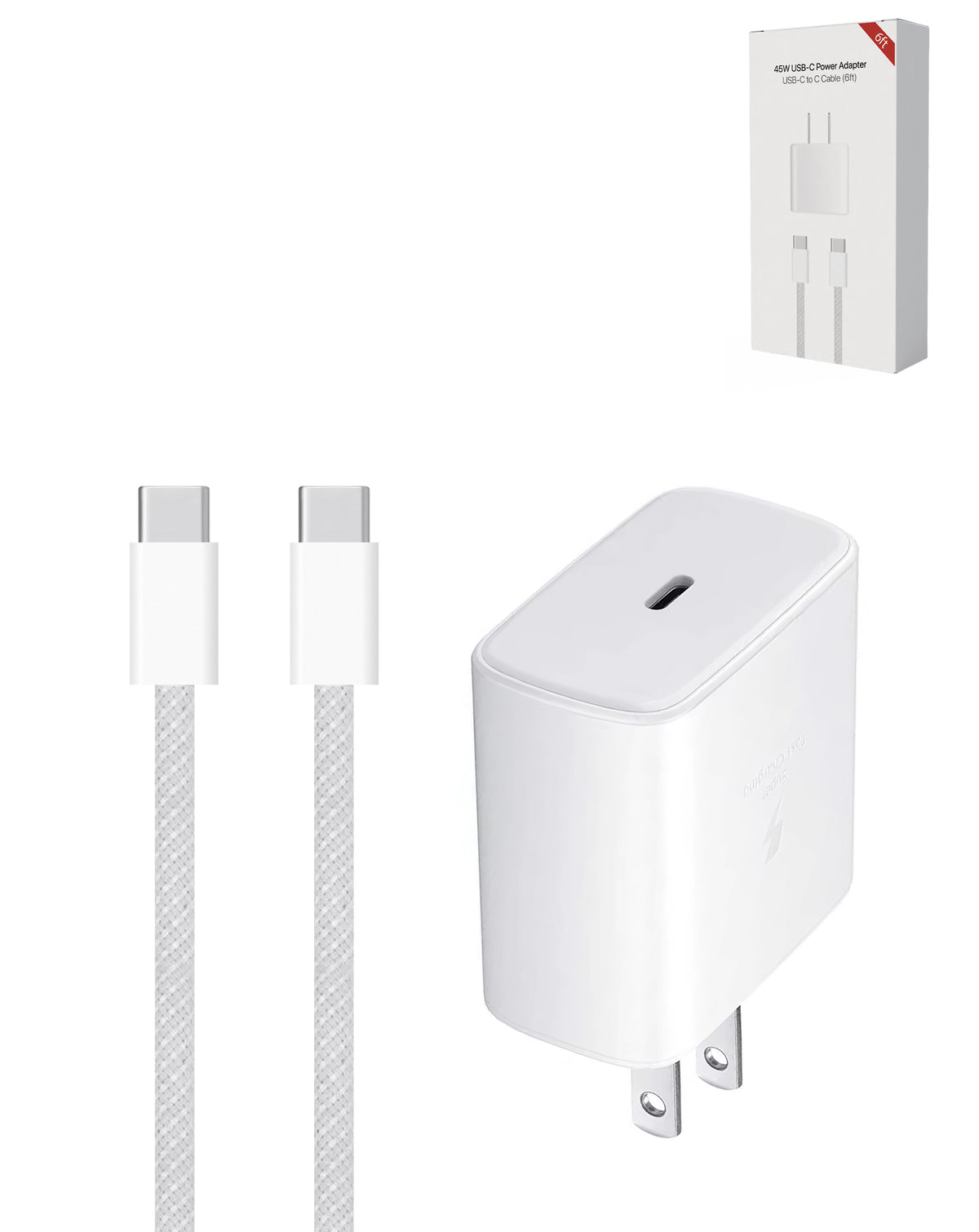 100W USB C-C Fast Charging Cable with USB-C Power Adapter for iPhone 15/16/17 and iPads Series (6ft) (45W) (Only Ground Shipping)