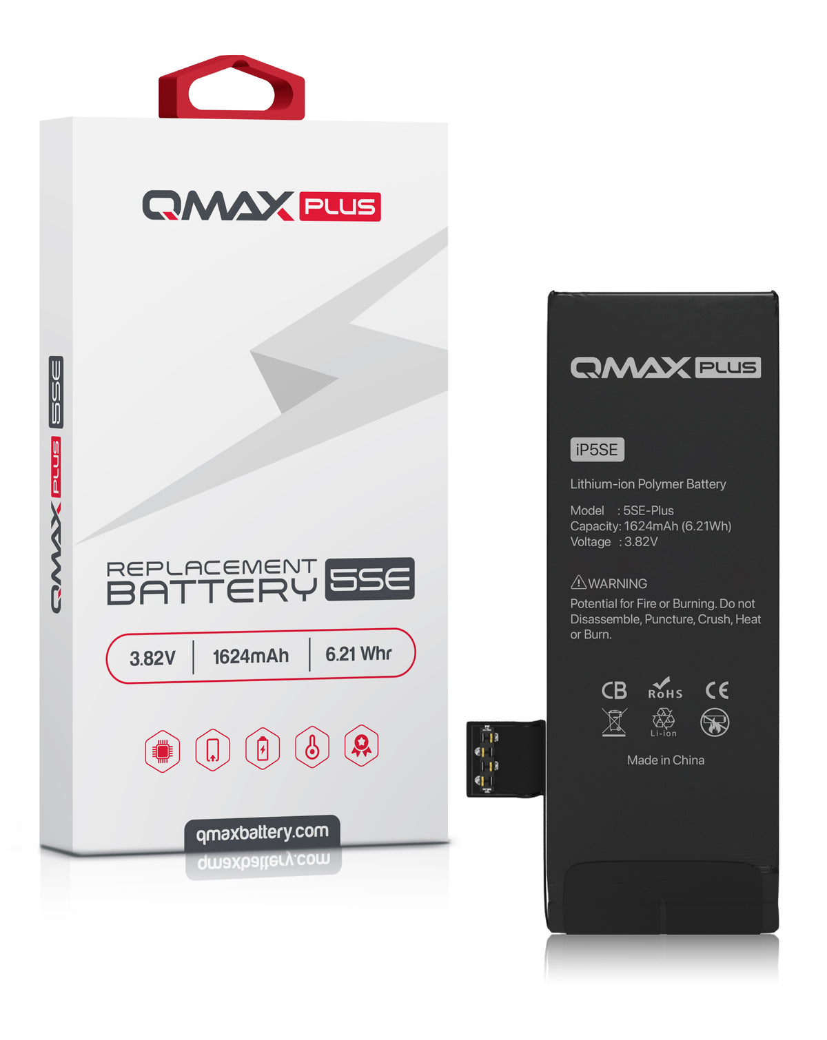 QMAX Plus Replacement Battery for iPhone 5SE (1624 mAh) (Only Ground Shipping)