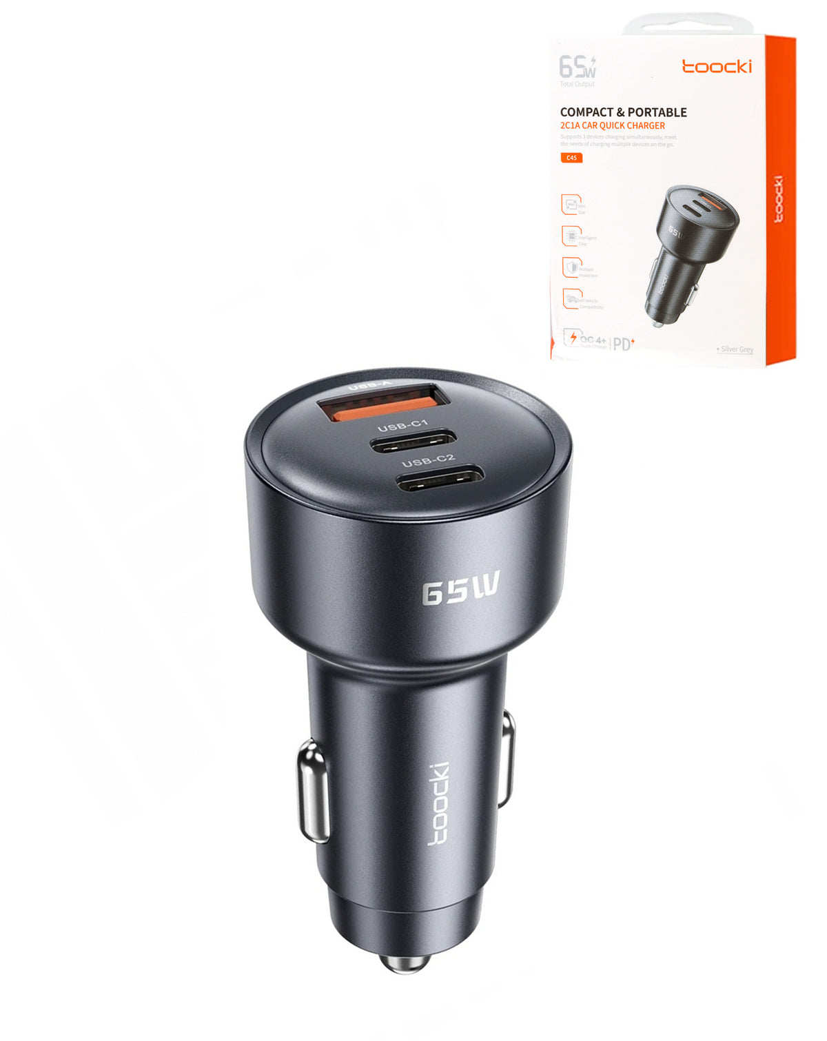Toocki PD USB C+C+A Car Charger (BLACK) (65W) (Only Ground Shipping)