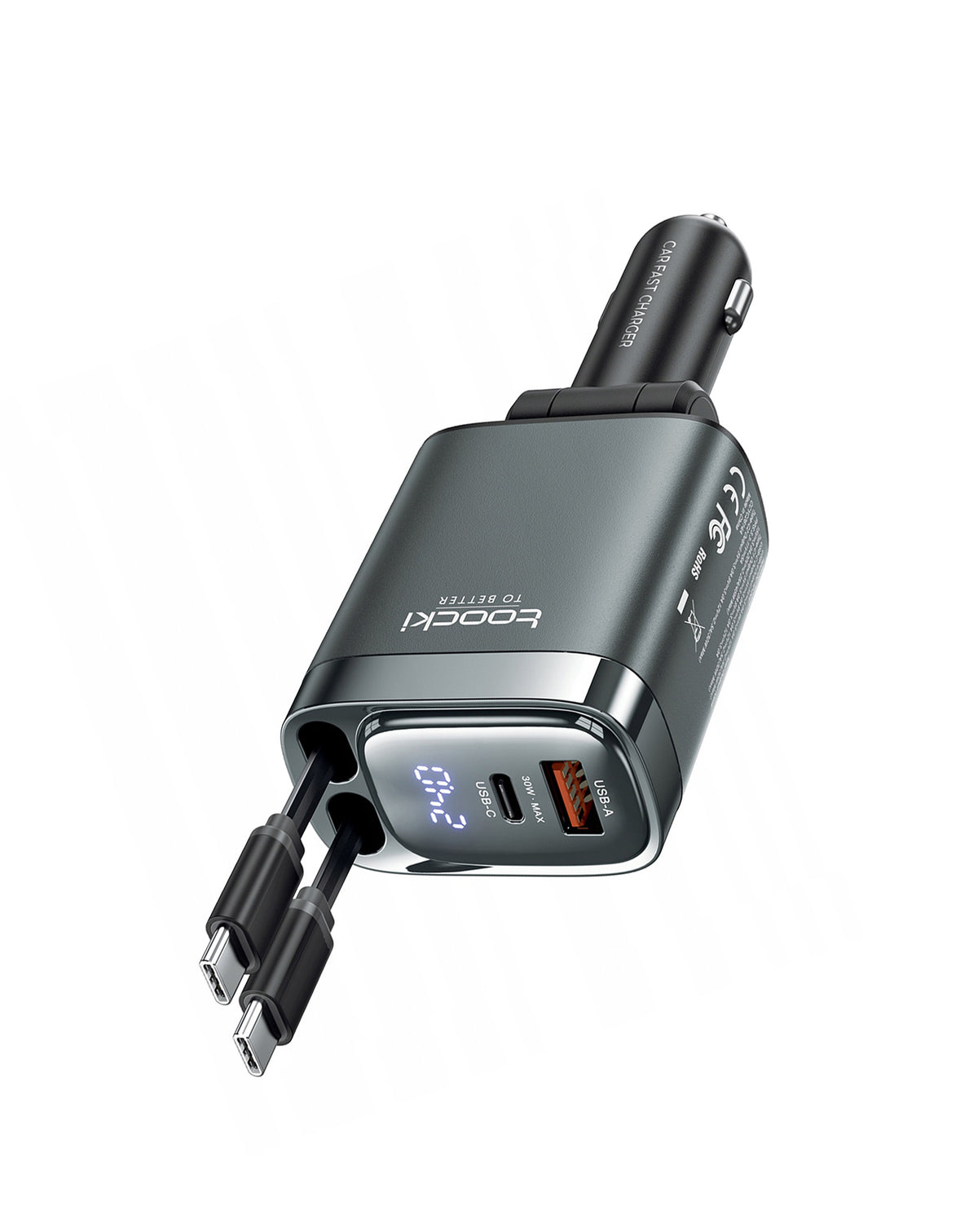 Toocki PD USB C+C+A Car Charger with Display (BLACK) (105W) (Only Ground Shipping)