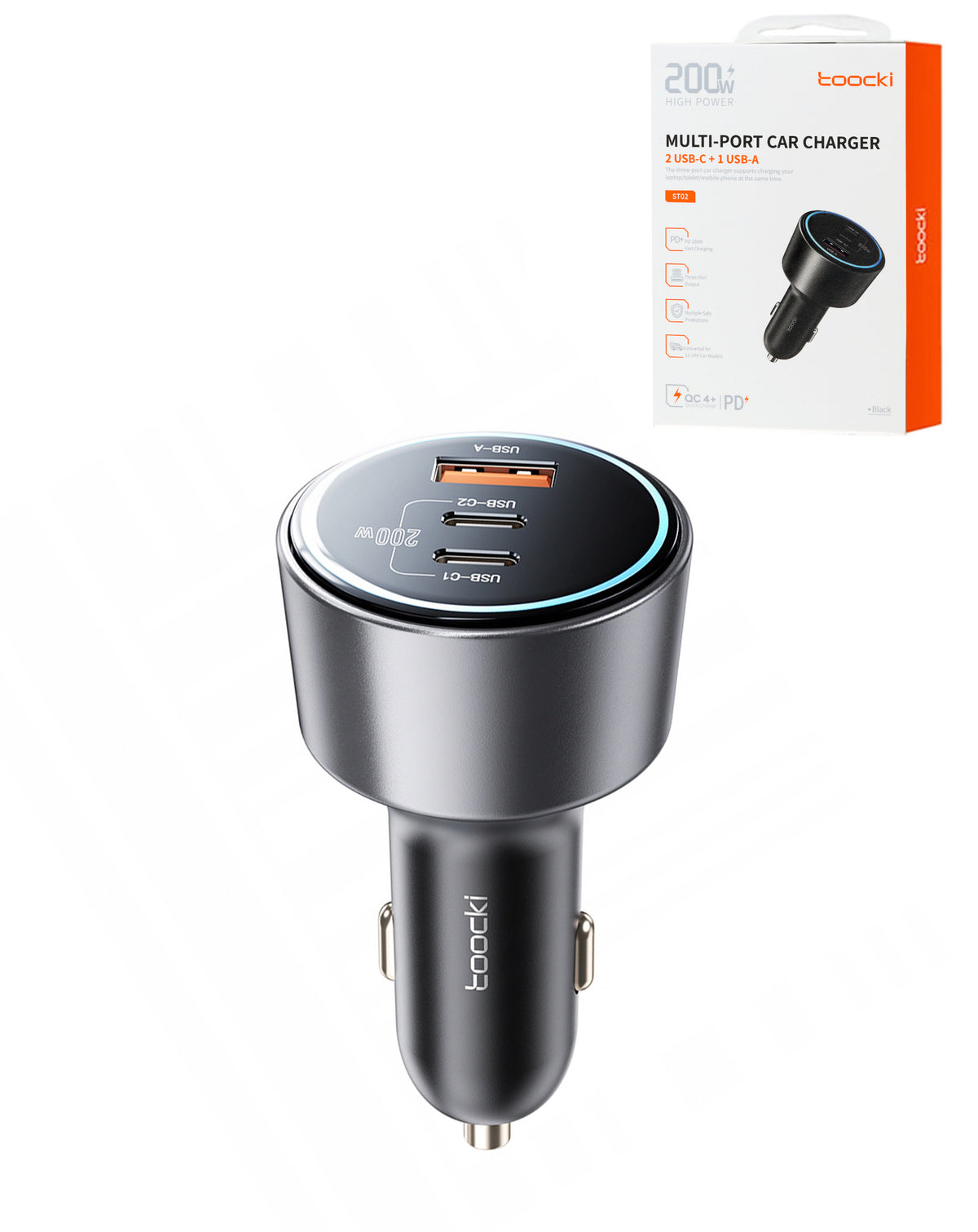 Toocki PD USB C+C+A Car Charger (BLACK) (200W) (Only Ground Shipping)