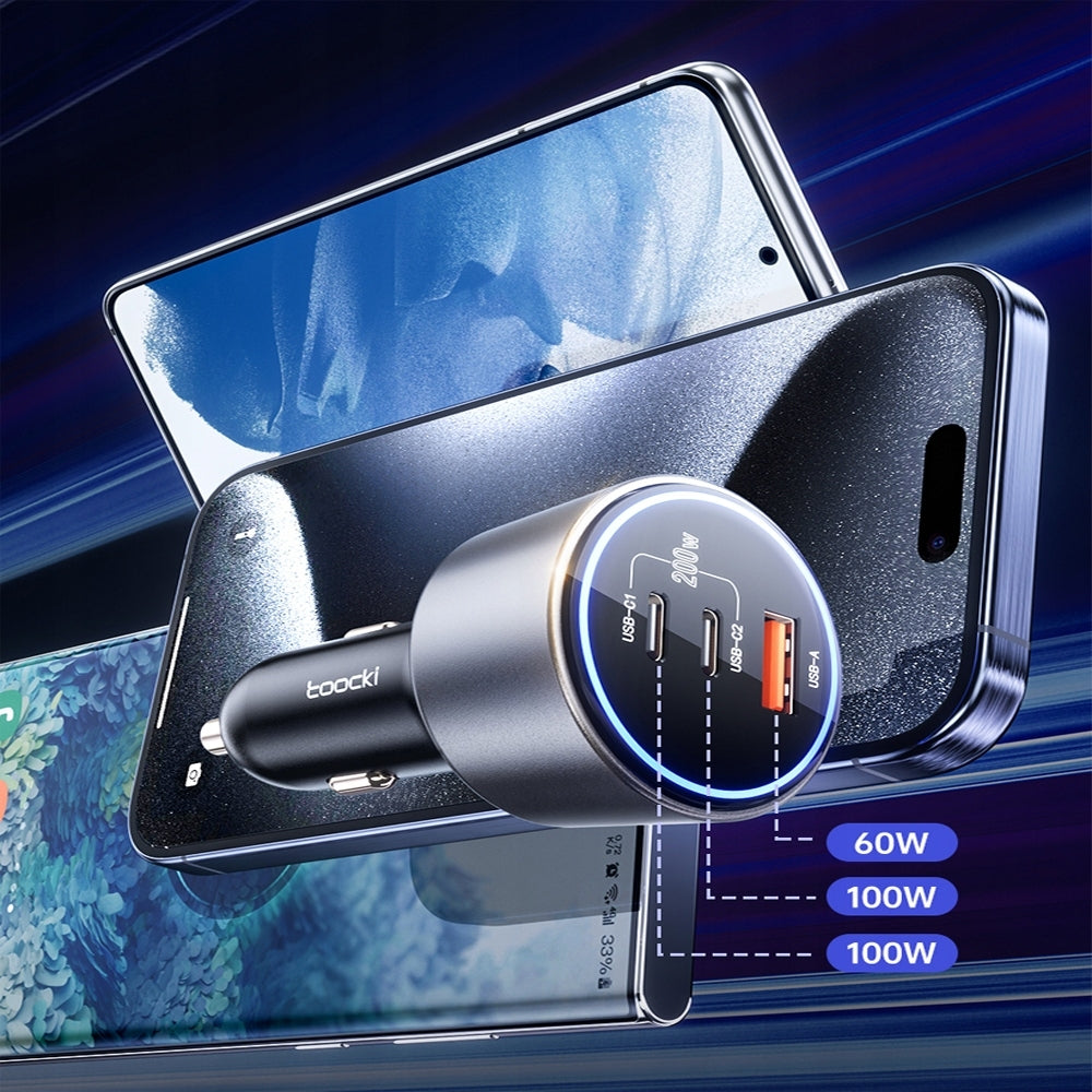 Toocki PD USB C+C+A Car Charger (BLACK) (200W) (Only Ground Shipping)