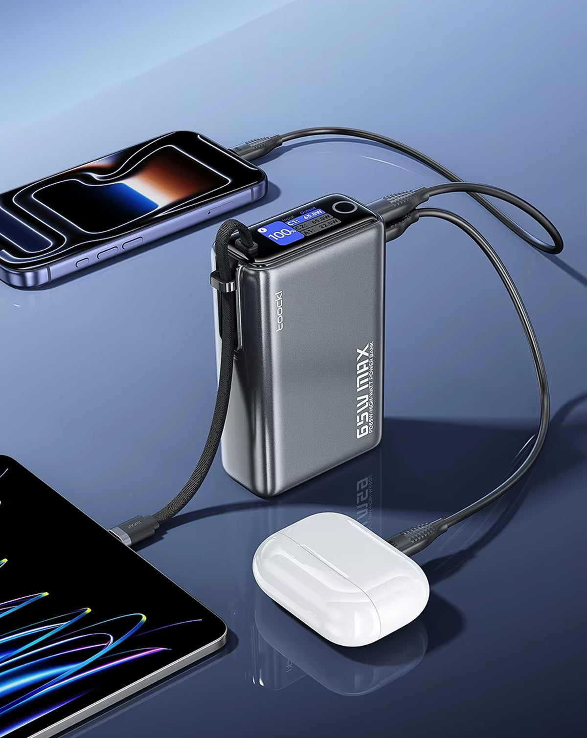 Toocki Energy Cube Power Bank with Built-In Cable and LCD Indicator (20000 mAh / 65W) (Only Ground Shipping)