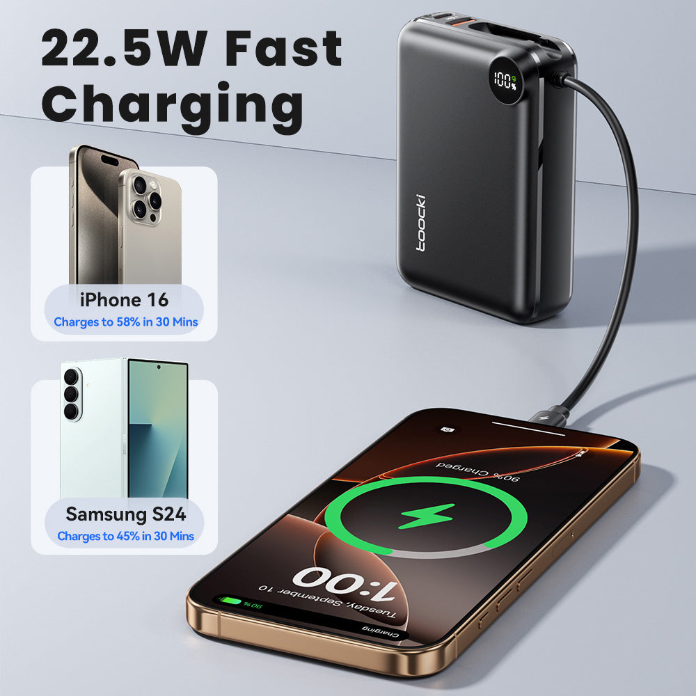 Toocki Power Bank with Built-In Cable and LCD Indicator (20000 mAh / 22.5W) (Only Ground Shipping)