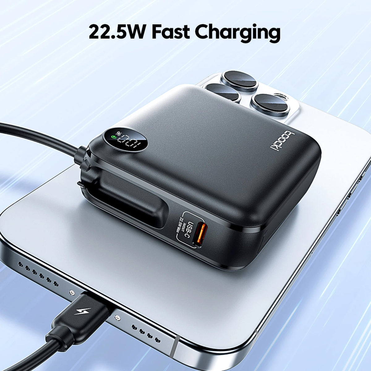 Toocki Power Bank with Built-In Cable and LCD Indicator (10000 mAh / 22.5W) (Only Ground Shipping)