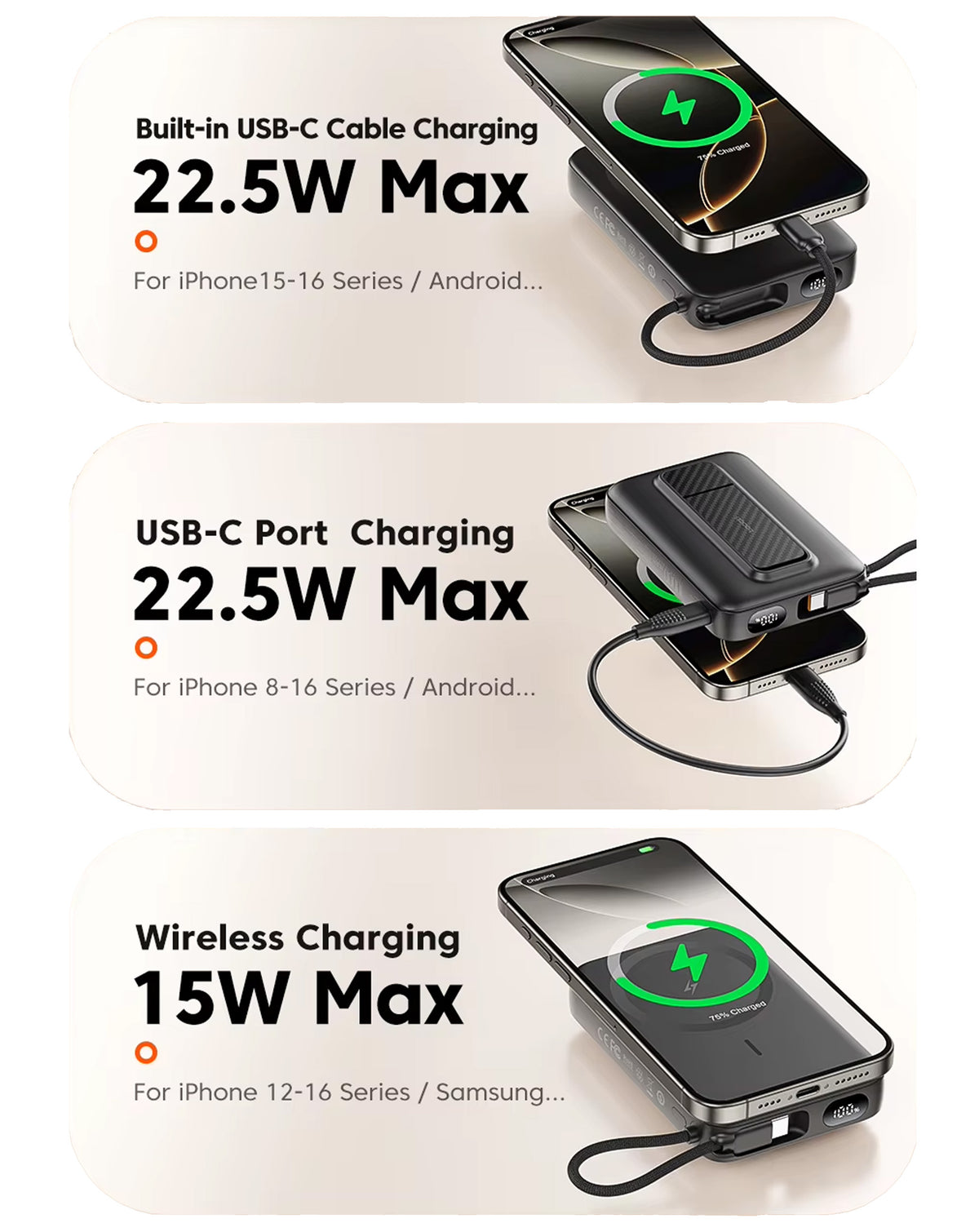 Toocki Magnetic Wireless Power Bank with Built-In Cable (10000 mAh/22.5W) (Only Ground Shipping)