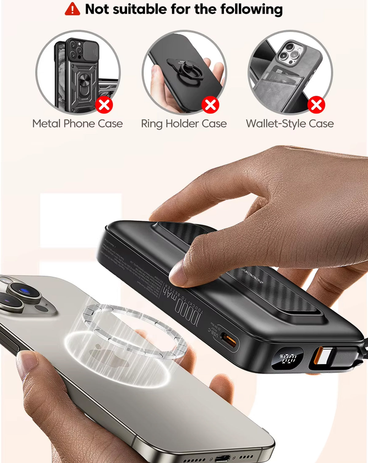 Toocki Magnetic Wireless Power Bank with Built-In Cable (10000 mAh/22.5W) (Only Ground Shipping)
