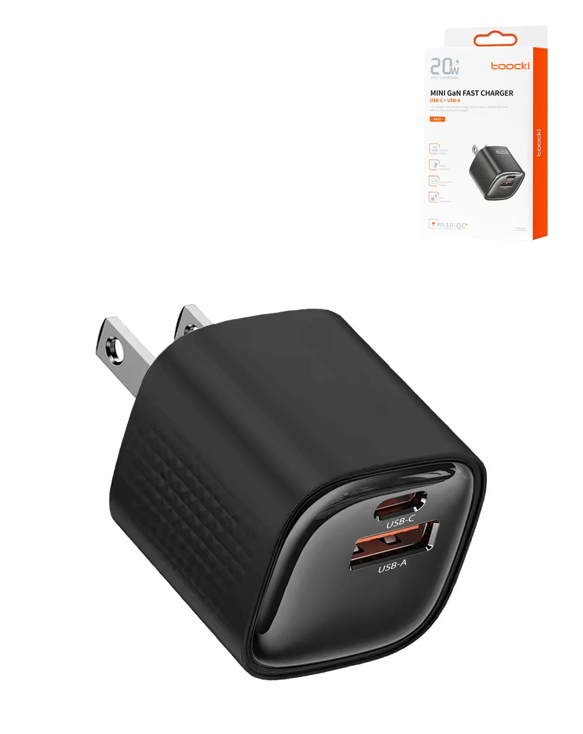 Toocki 20W USB A+C GaN Charger (BLACK) (Only Ground Shipping)