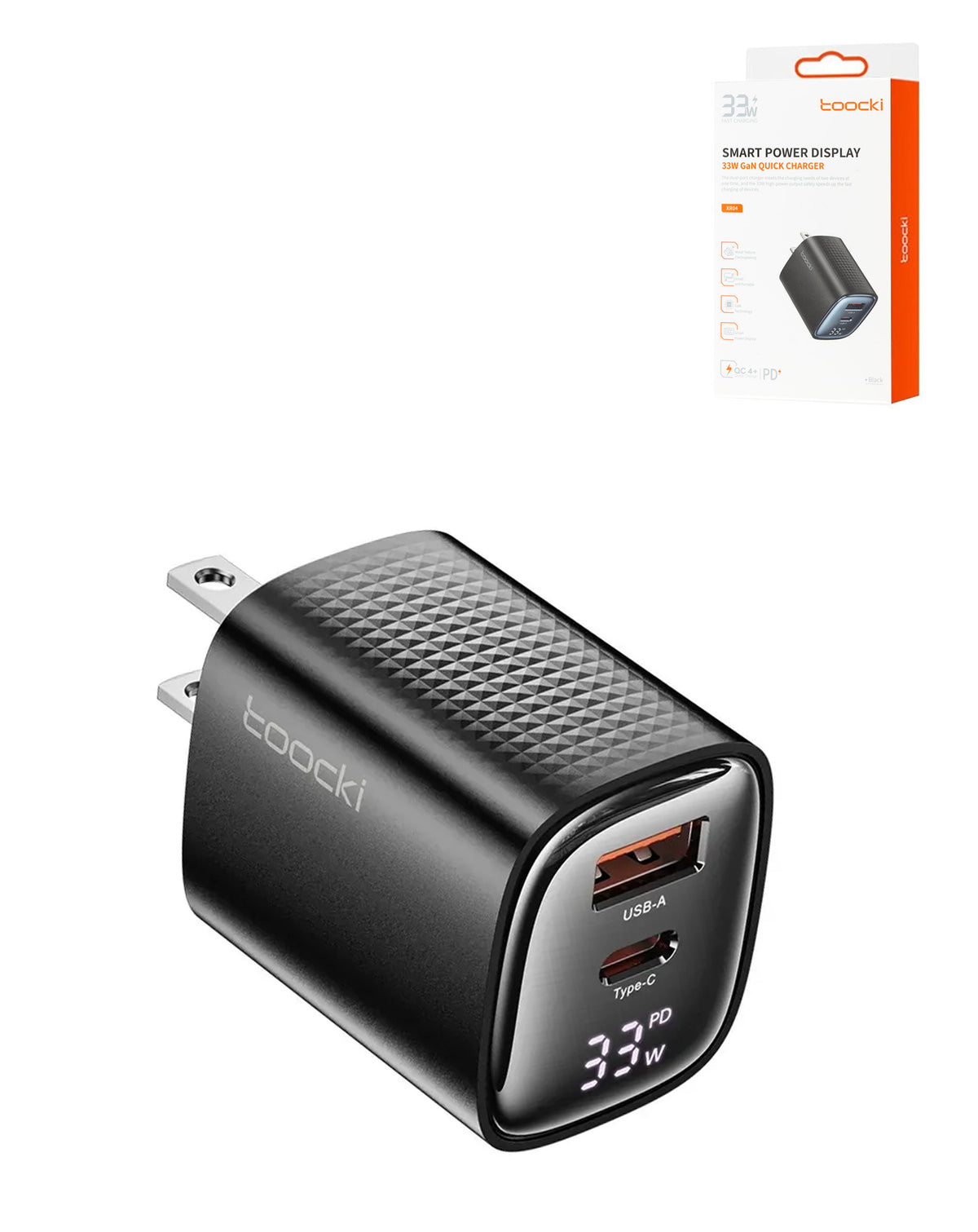 Toocki 33W USB C + A GaN Charger with Display (BLACK) (Only Ground Shipping)