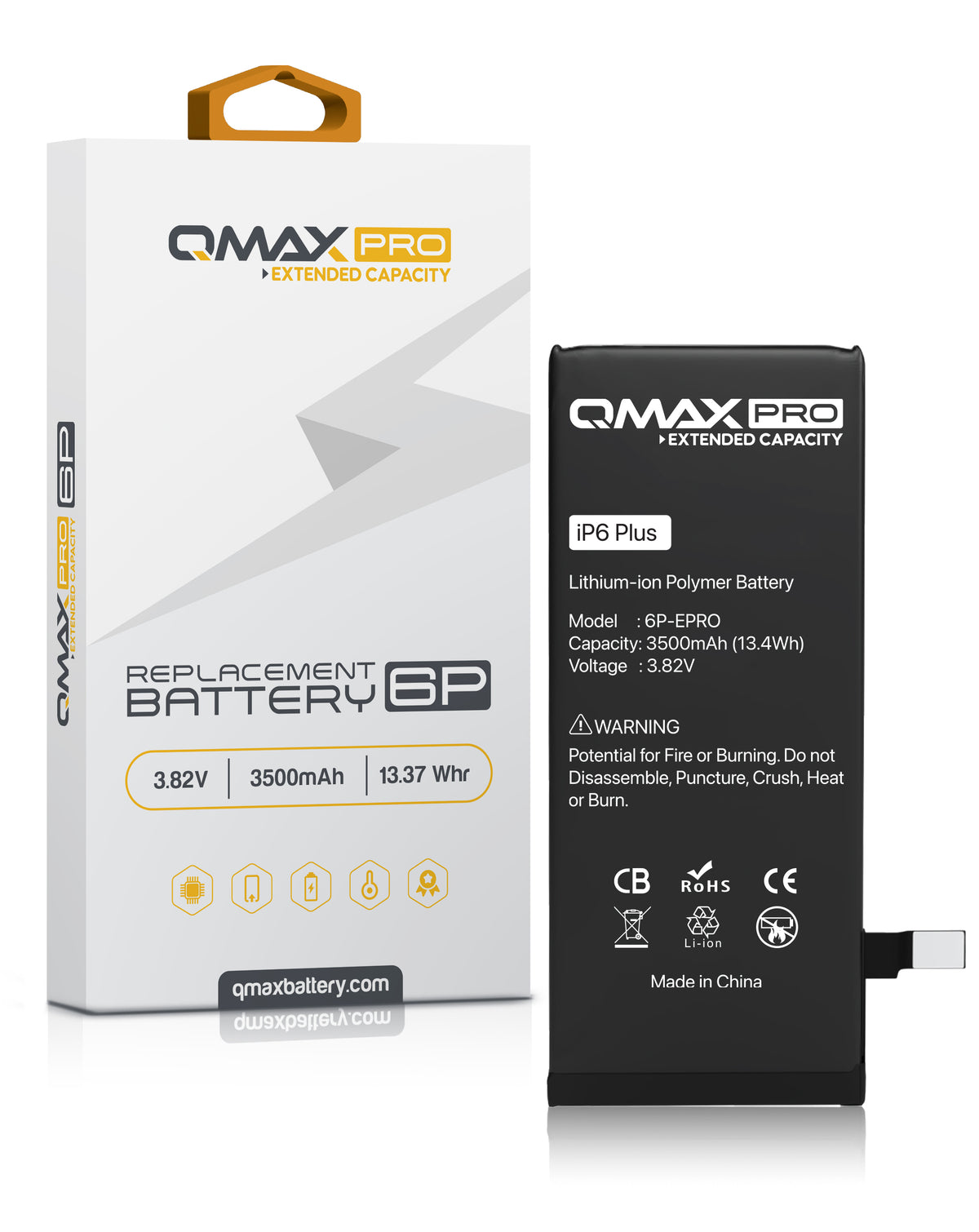 QMAX Pro Extended Capacity Replacement Battery for iPhone 6 Plus (3500 mAh) (Only Ground Shipping)