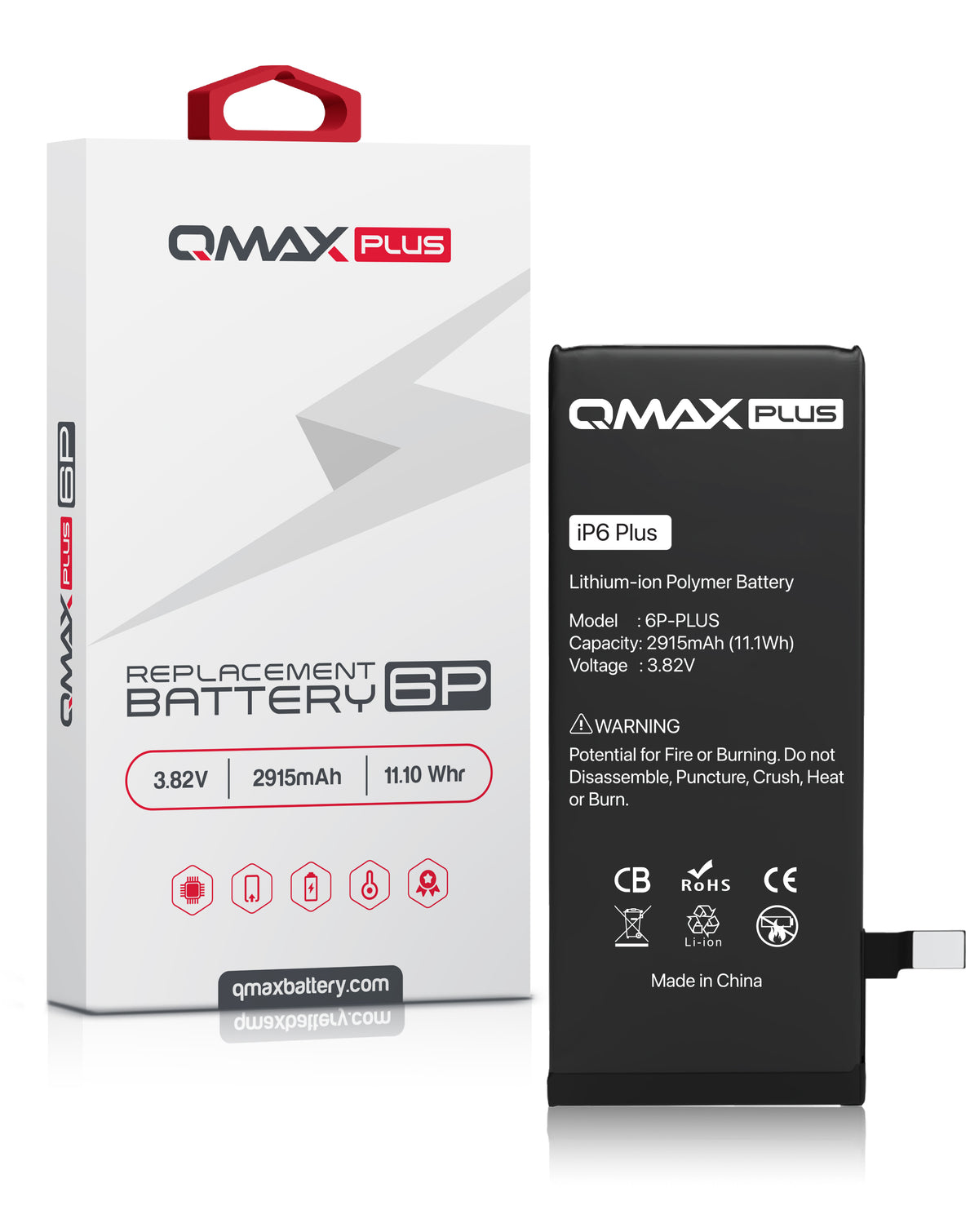 QMAX Plus Replacement Battery for iPhone 6 Plus (2915 mAh) (Only Ground Shipping)