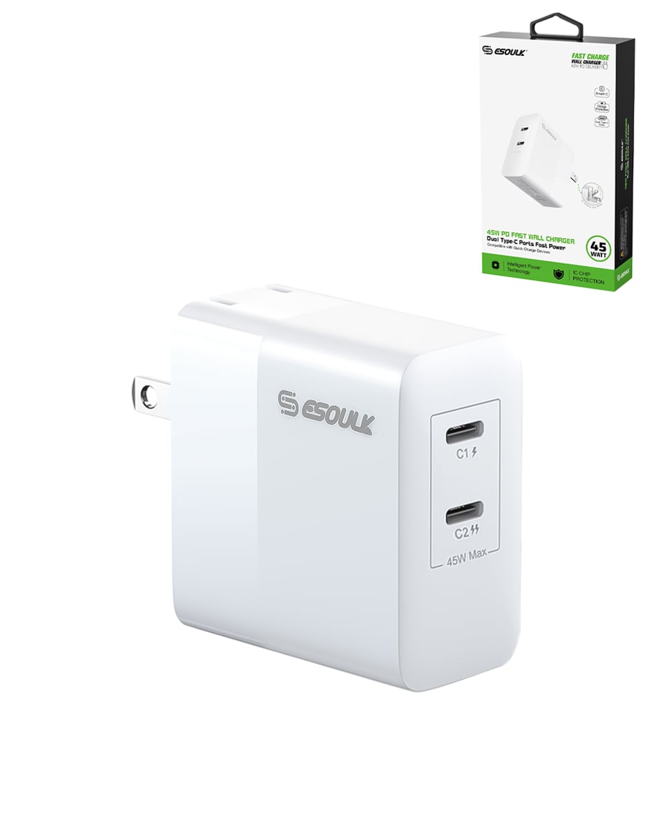 Esoulk PD Dual USB-C Wall Charger (45W) (WHITE) (Only Ground Shipping)
