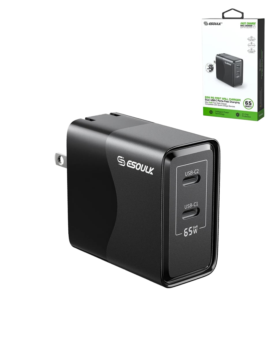 Esoulk EK2005 Dual USB C Wall Charging Plug (BLACK) (65W) (Only Ground Shipping)