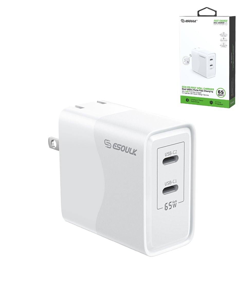 Esoulk EK2005 Dual USB C Wall Charging Plug (WHITE) (65W) (Only Ground Shipping)