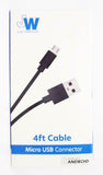 Just Wireless 4ft Cable with USB-A to Micro USB Connector fits Android - Black image 0