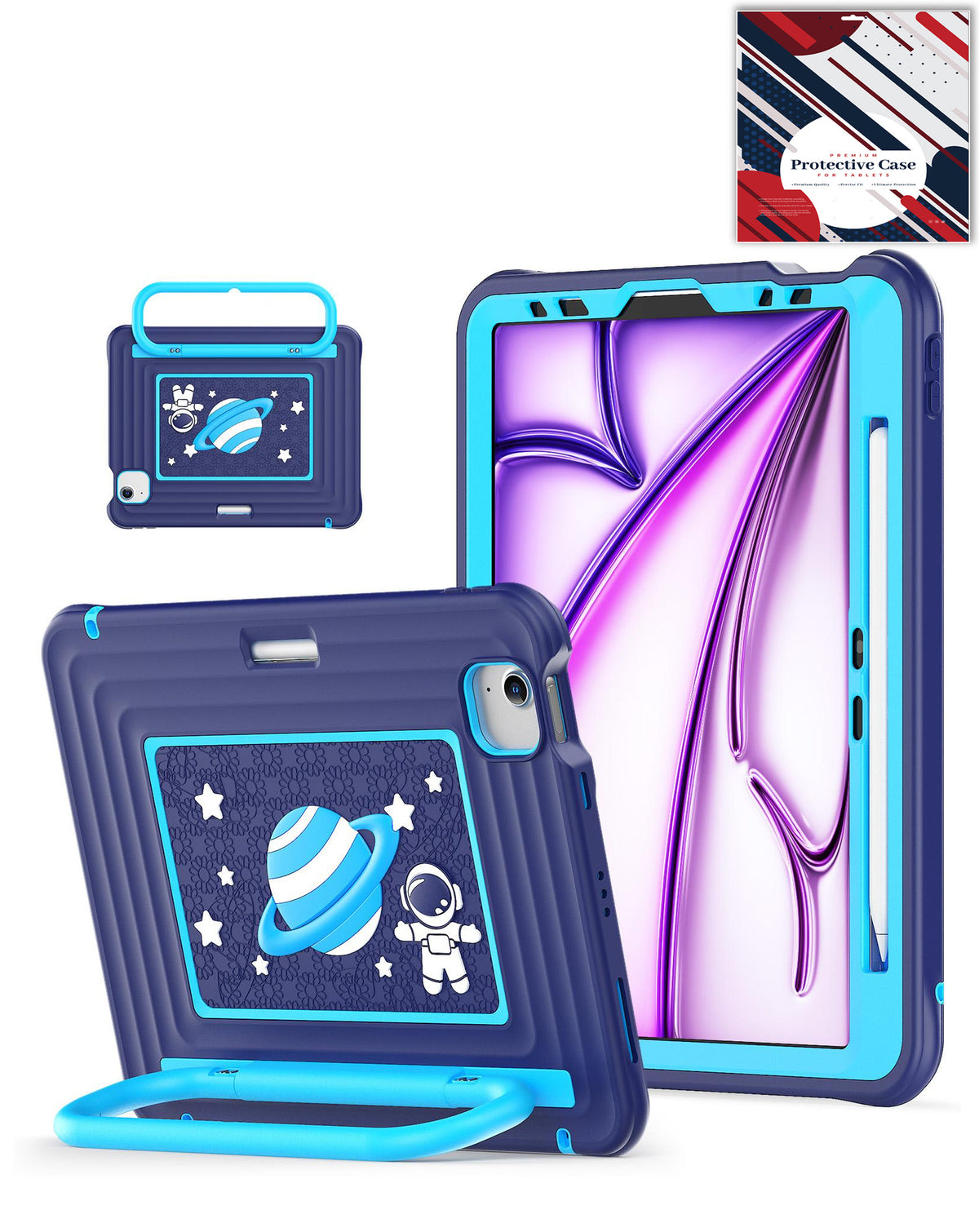 Kids SpaceGrip Tablet Case with Handle Stand (DARK BLUE) for iPad 10 2022 (10.9") / iPad 11 (A16) / Air 11 (2024/2025/2026) / Air 4 / Air 5 / Pro 11 (All Models) (Only Ground Shipping)