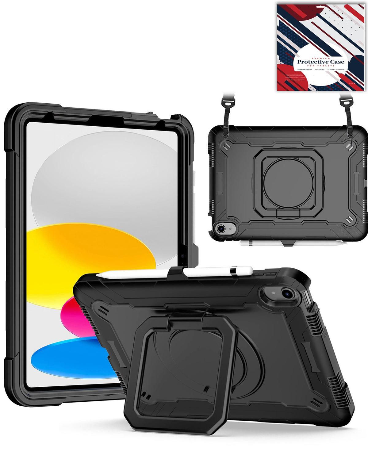 Full Body Protection Case with Square Kickstand (BLACK) for iPad Air 11 (2024 / 2025 / 2026) / Air 4 / Air 5 / Pro 11 (All Models) (Only Ground Shipping)
