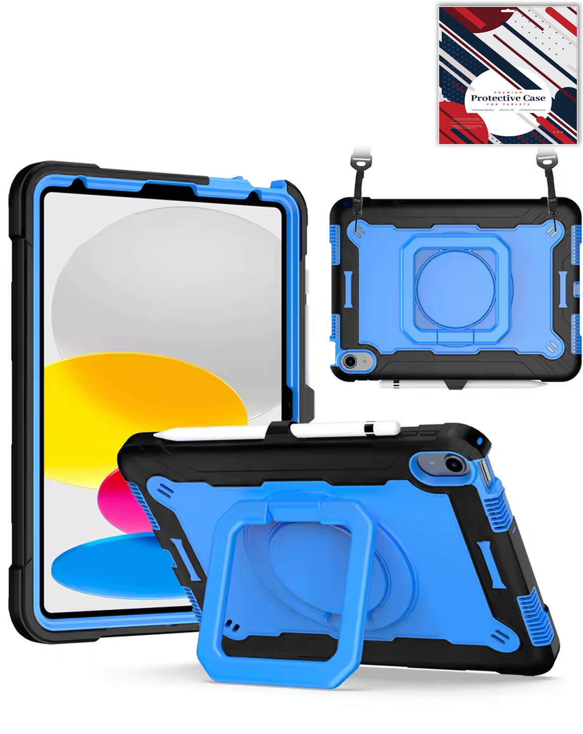 Full Body Protection Case with Square Kickstand (BLACK & BLUE) for iPad Air 11 (2024 / 2025 / 2026) / Air 4 / Air 5 / Pro 11 (All Models) (Only Ground Shipping)