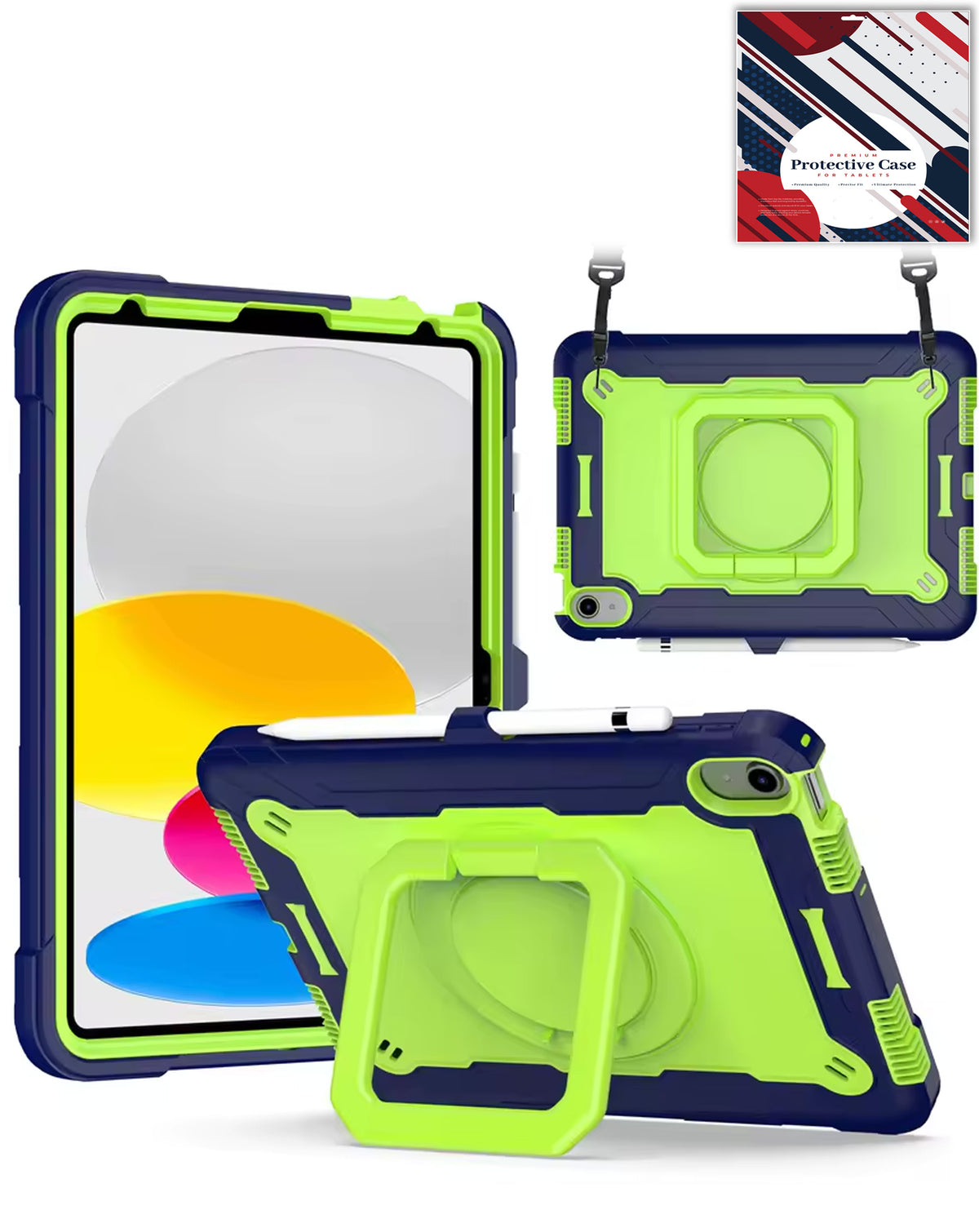 Full Body Protection Case with Square Kickstand (NAVY BLUE & GREEN) for iPad Air 11 (2024 / 2025 / 2026) / Air 4 / Air 5 / Pro 11 (All Models) (Only Ground Shipping)