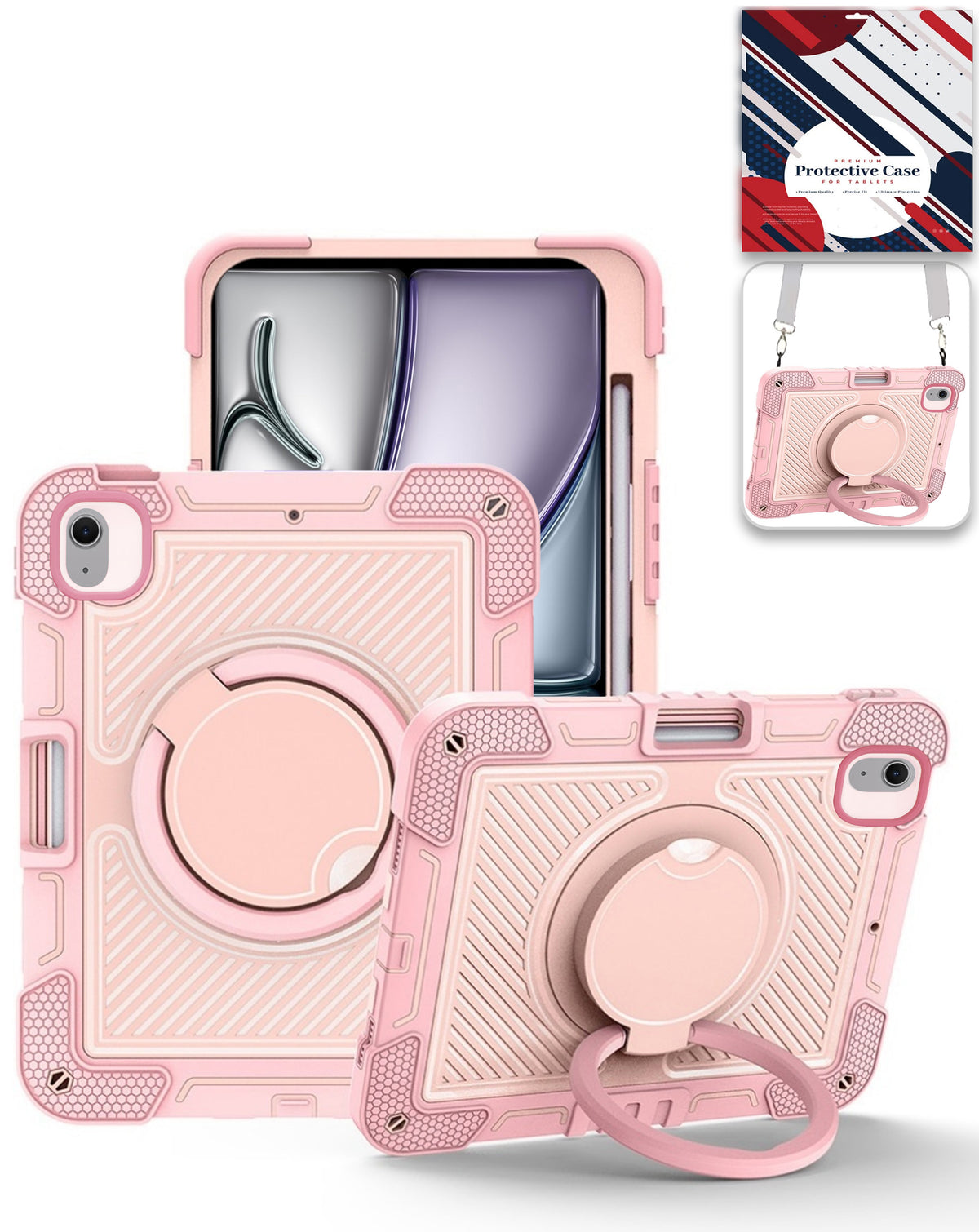 Multi-Functional Rugged Swivel Stand Case with Shoulder Strap (PINK) for iPad Air 13 (2024 / 2025 / 2026) (Only Ground Shipping)