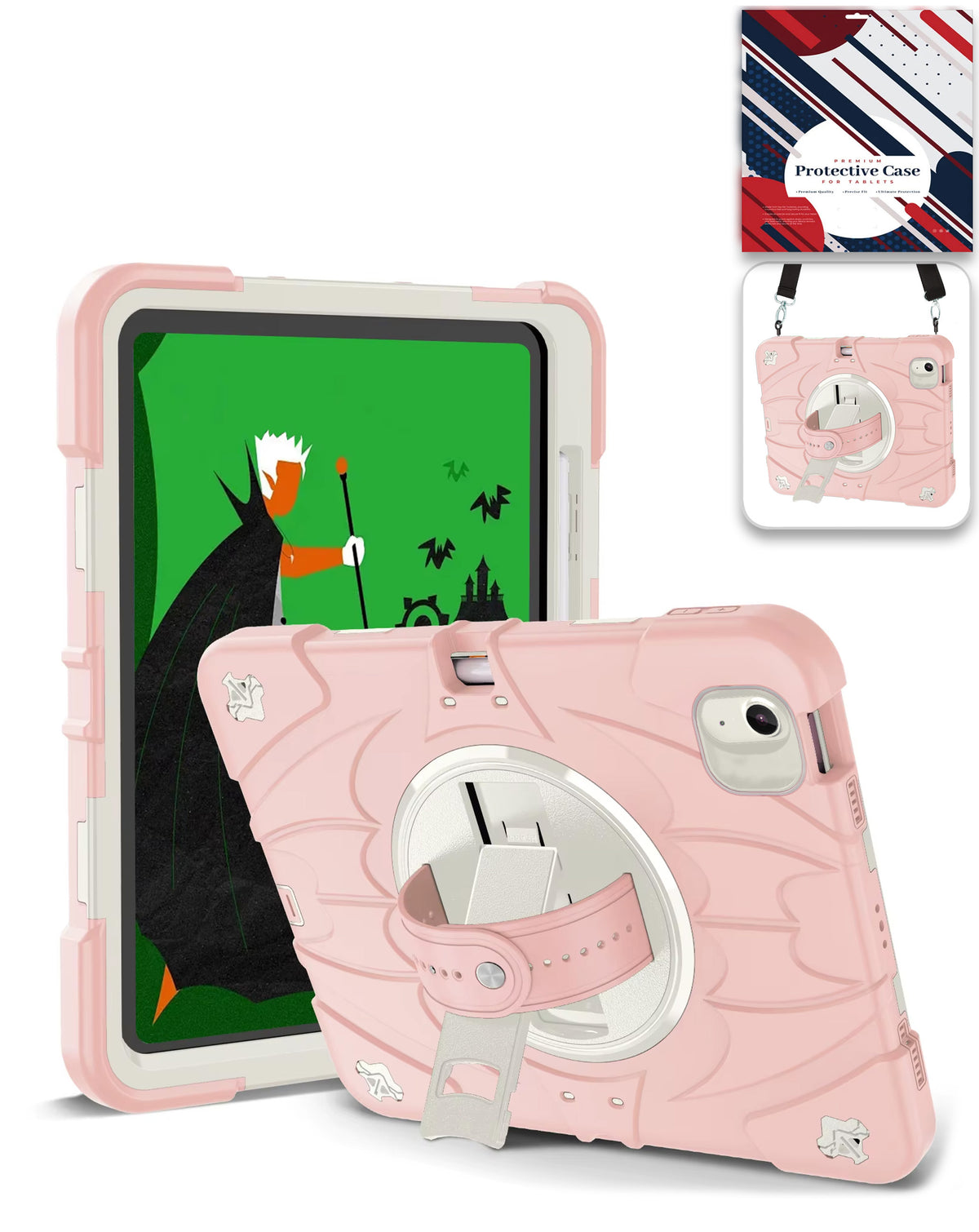 Rugged Tablet Case with Rotating Stand & Shoulder Strap (PINK) for iPad Air 13 (2024 / 2025 / 2026) (Only Ground Shipping)