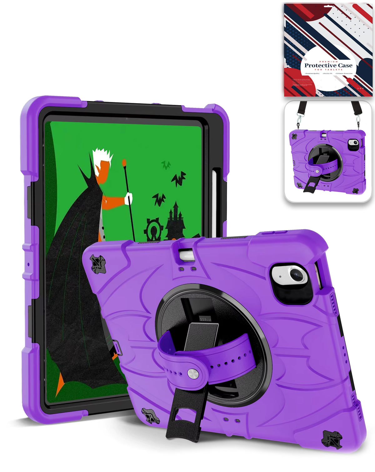 Rugged Tablet Case with Rotating Stand & Shoulder Strap (PURPLE) for iPad Air 13 (2024 / 2025 / 2026) (Only Ground Shipping)