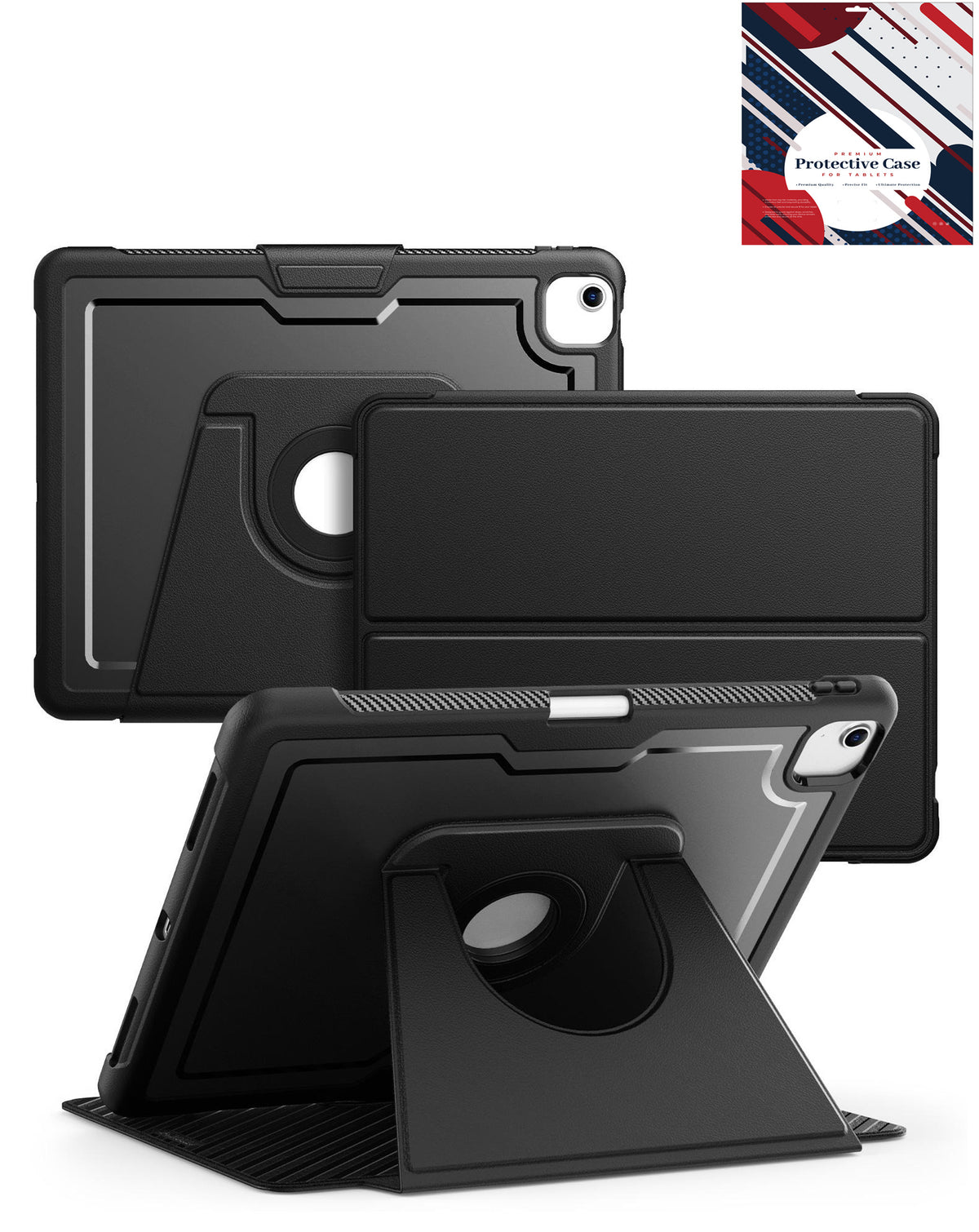 Magnetic Leather Case with Rotating Stand & Pen Holder - BLACK for iPad Air 4/5/6/7 / Pro 11 (2018/2019/2020/2021/2022)/ (Only Ground Shipping)
