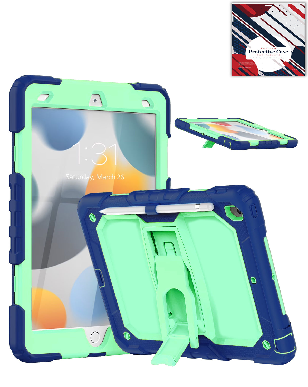 Heavy Duty Shockproof Tablet Case with Kickstand (NAVY BLUE & GREEN) for iPad 10.2" (7th / 8th / 9th) / Air 3 / Pro 10.5 (Only Ground Shipping)