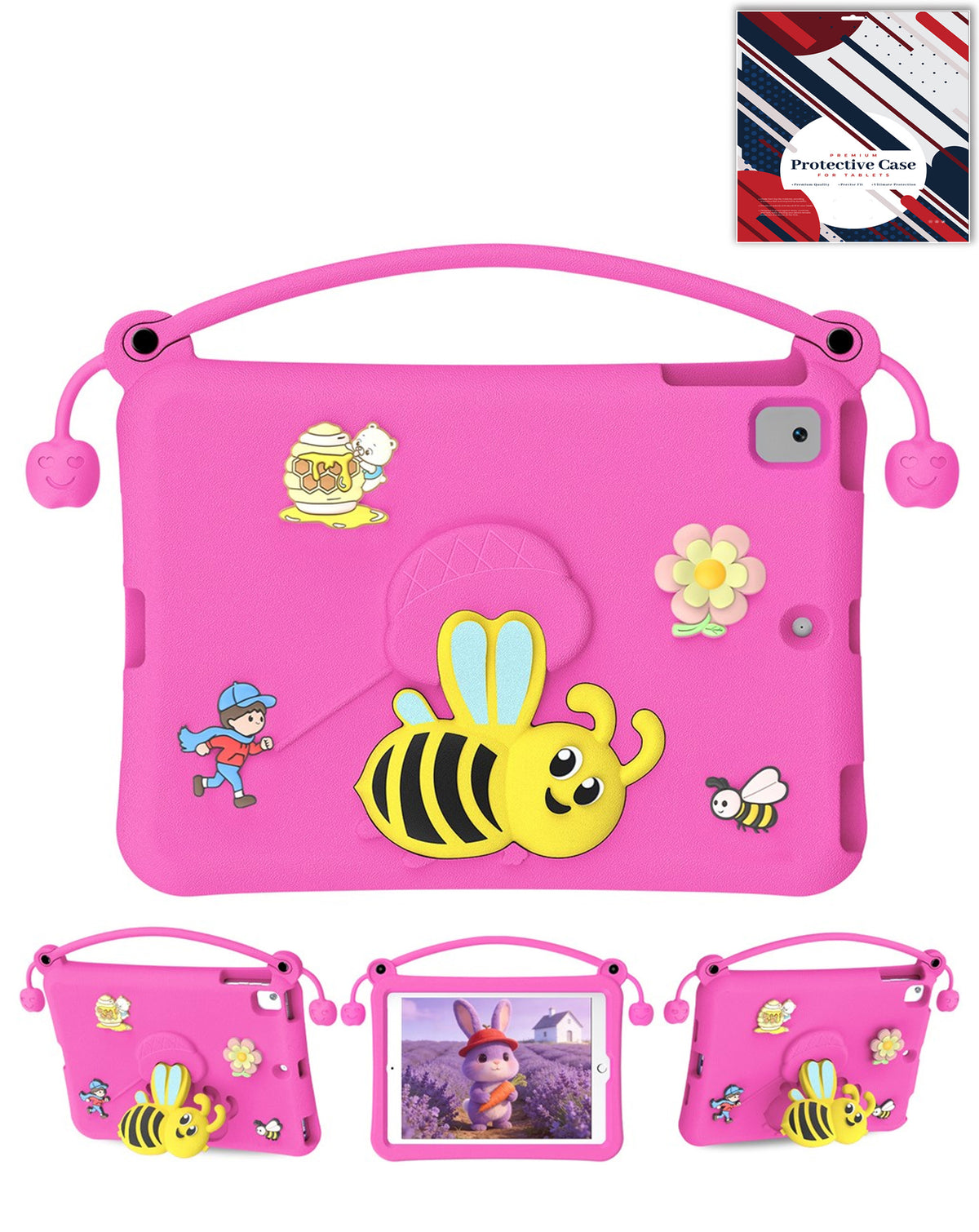 Kids Shockproof Tablet Case with Bee Handle Stand (HOT PINK) for iPad 10.2" (7th / 8th / 9th) / Air 3 / Pro 10.5 (Only Ground Shipping)