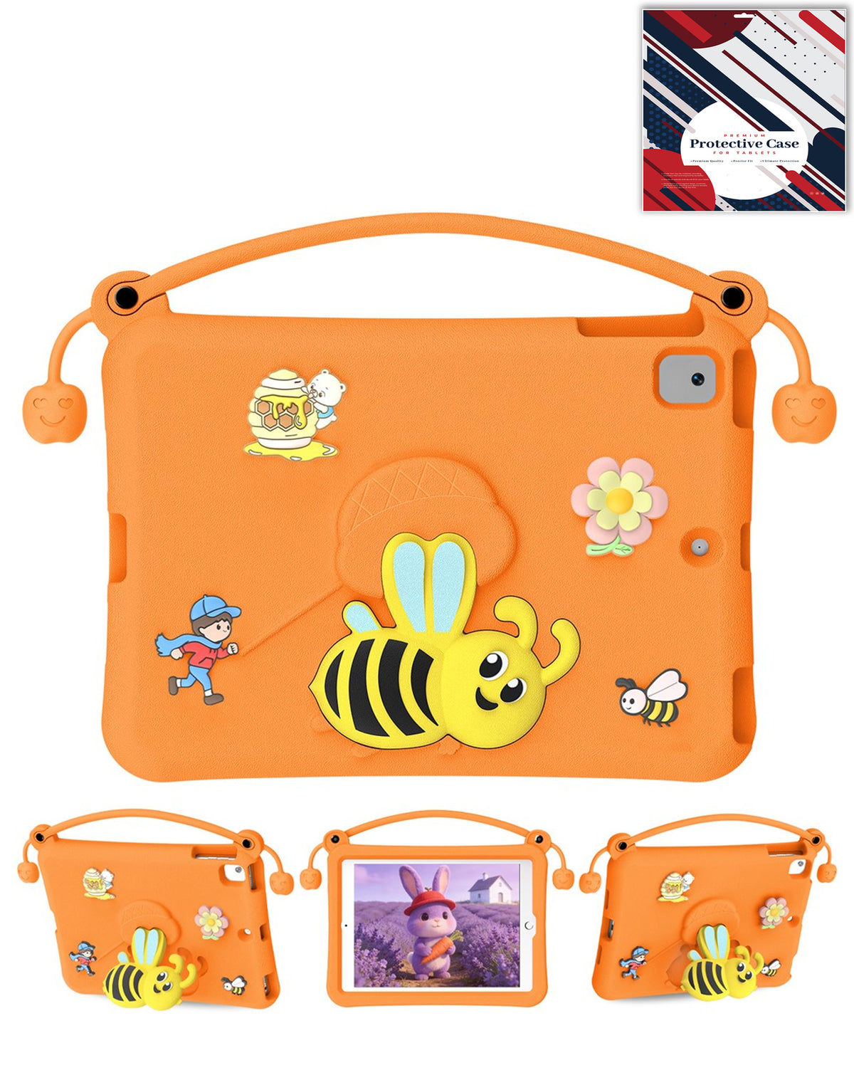 Kids Shockproof Tablet Case with Bee Handle Stand (ORANGE) for iPad 10.2" (7th / 8th / 9th) / Air 3 / Pro 10.5 (Only Ground Shipping)