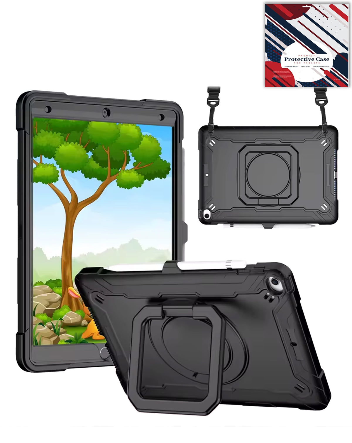 Full Body Protection Case with Square Kickstand (BLACK) for iPad 10.2" (7th / 8th / 9th) / Air 3 / Pro 10.5 (Only Ground Shipping)