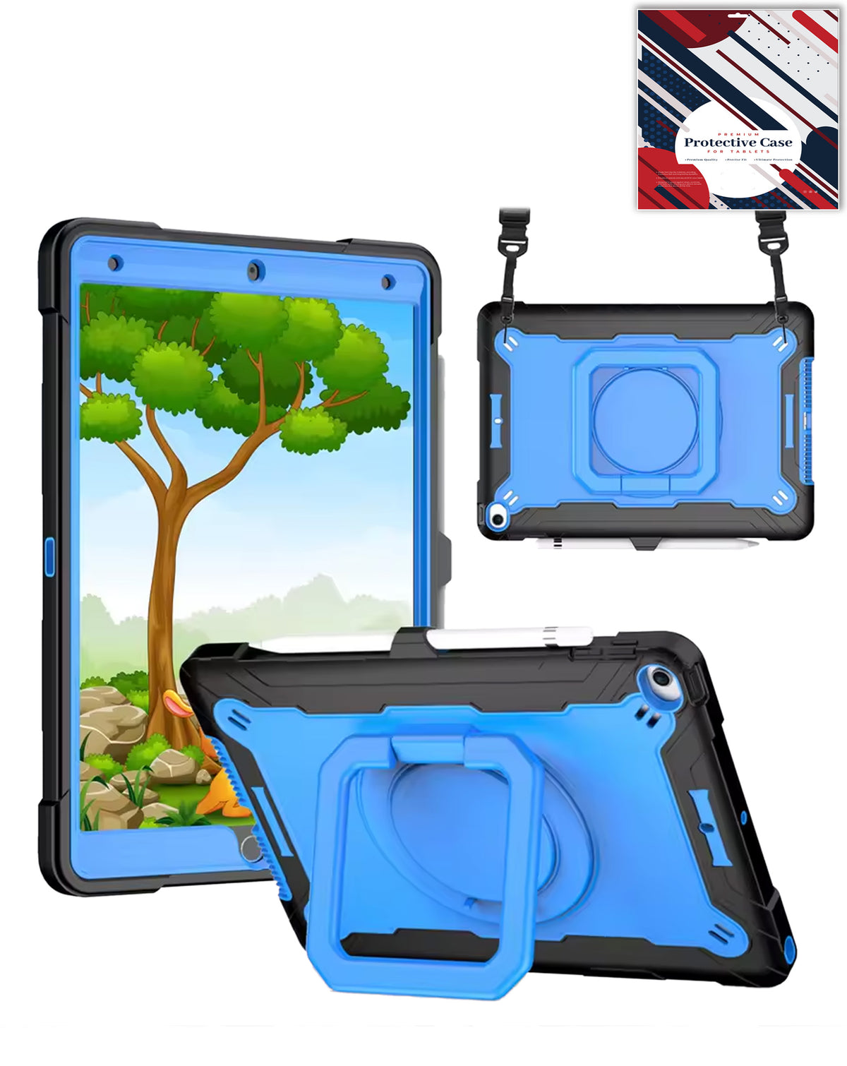 Full Body Protection Case with Square Kickstand (BLACK & BLUE) for iPad 10.2" (7th / 8th / 9th) / Air 3 / Pro 10.5 (Only Ground Shipping)