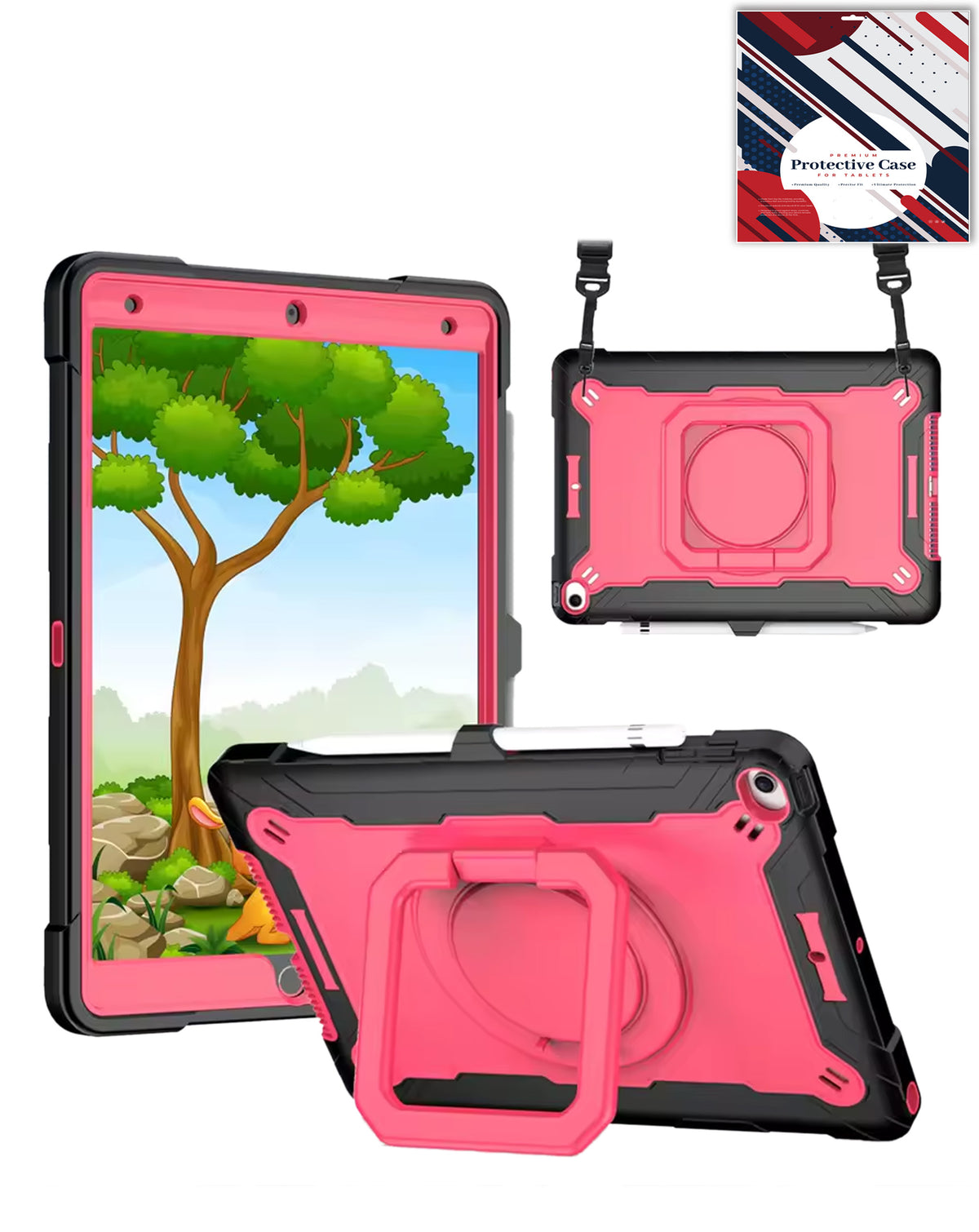 Full Body Protection Case with Square Kickstand (BLACK & HOT PINK) for iPad 10.2" (7th / 8th / 9th) / Air 3 / Pro 10.5 (Only Ground Shipping)