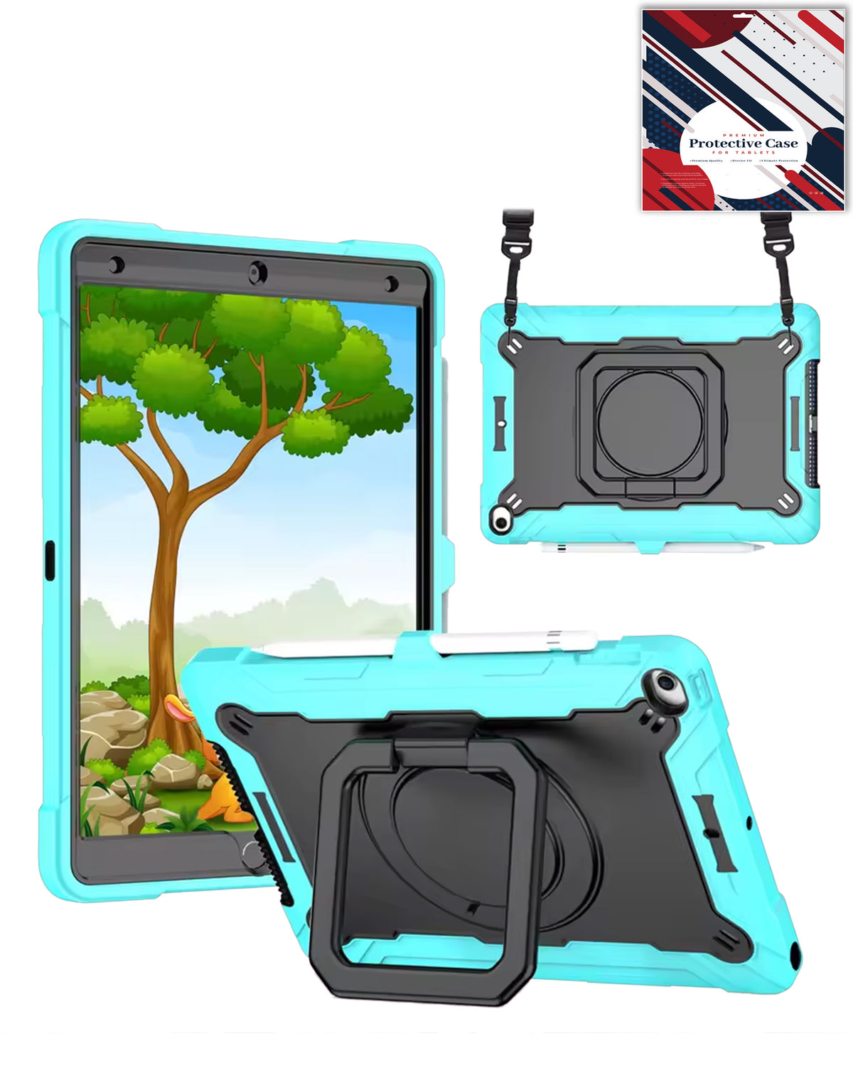 Full Body Protection Case with Square Kickstand (LIGHT BLUE & BLACK) for iPad 10.2" (7th / 8th / 9th) / Air 3 / Pro 10.5 (Only Ground Shipping)