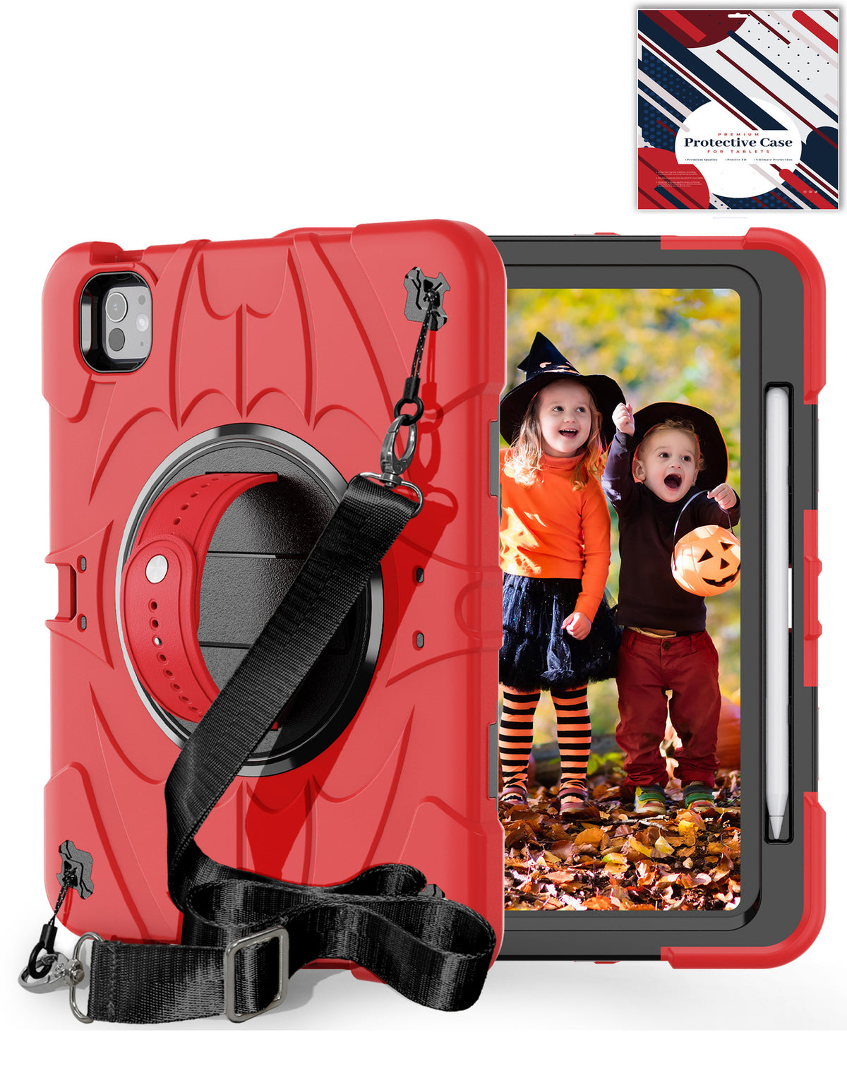 Rugged Tablet Case with Rotating Stand & Shoulder Strap (RED) for iPad Pro 11 (2024 / 2025) (Only Ground Shipping)