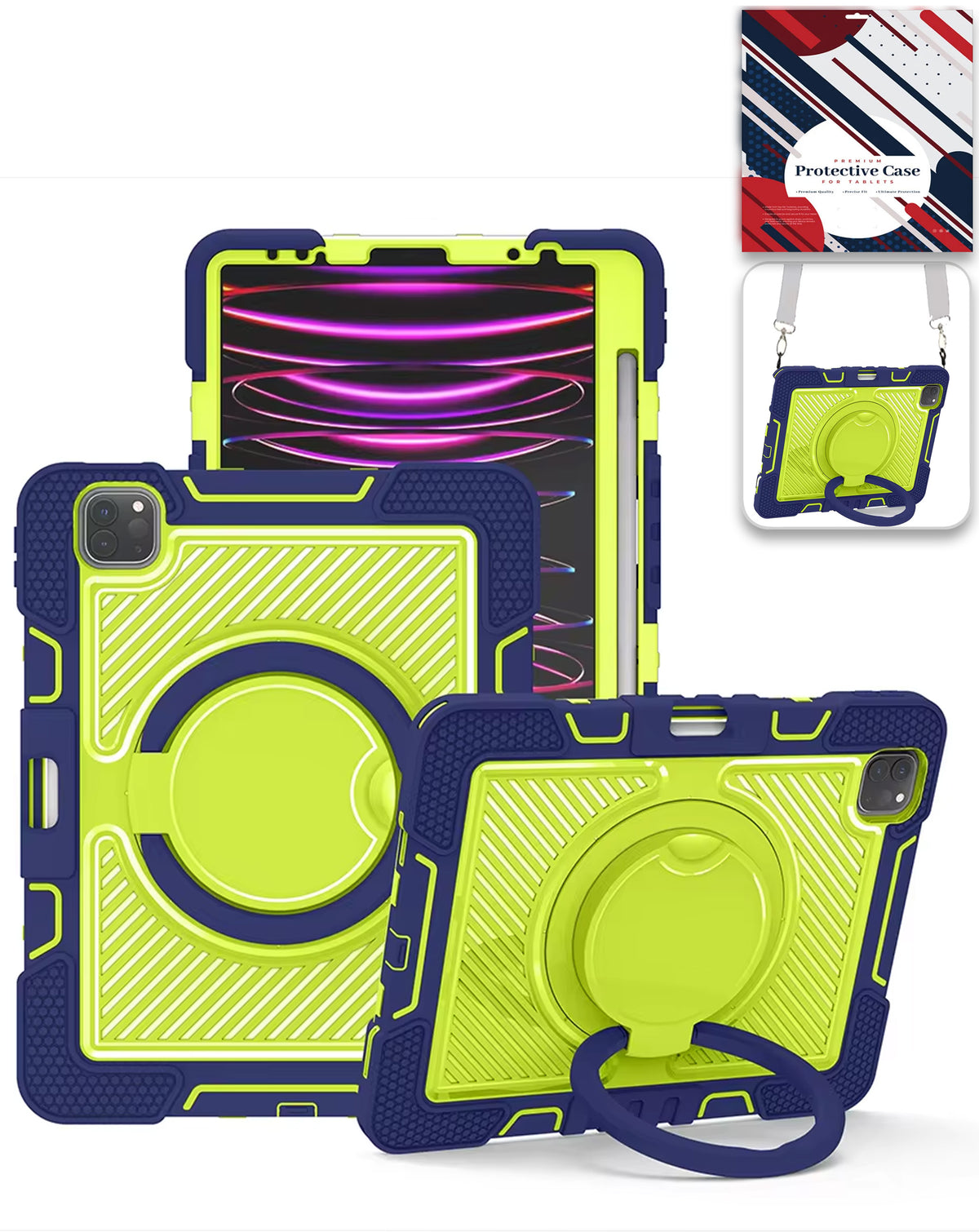 Multi-Functional Rugged Swivel Stand Case with Shoulder Strap (NAVY BLUE) for iPad Pro 13 (2024 / 2025) (Only Ground Shipping)