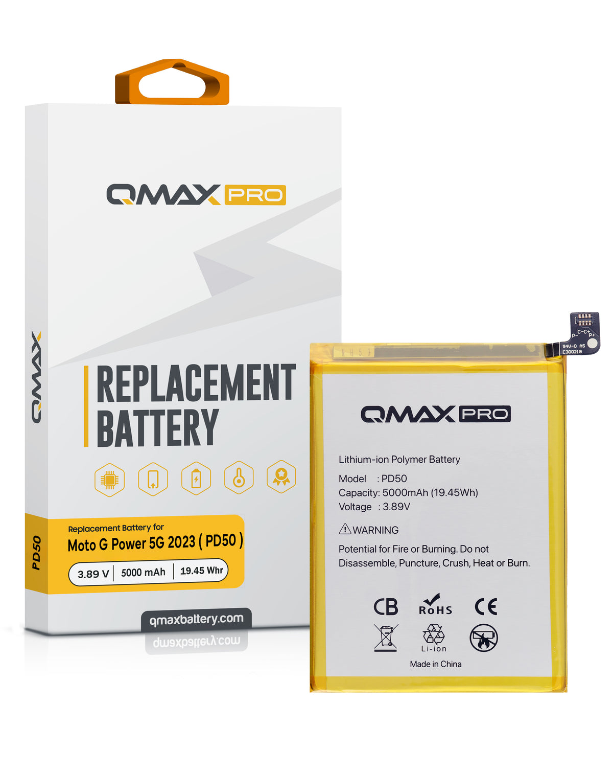 QMAX Pro Replacement Battery for Motorola G Power 5G (XT2311-3) (5000 mAh) (PD50) (Only Ground Shipping)