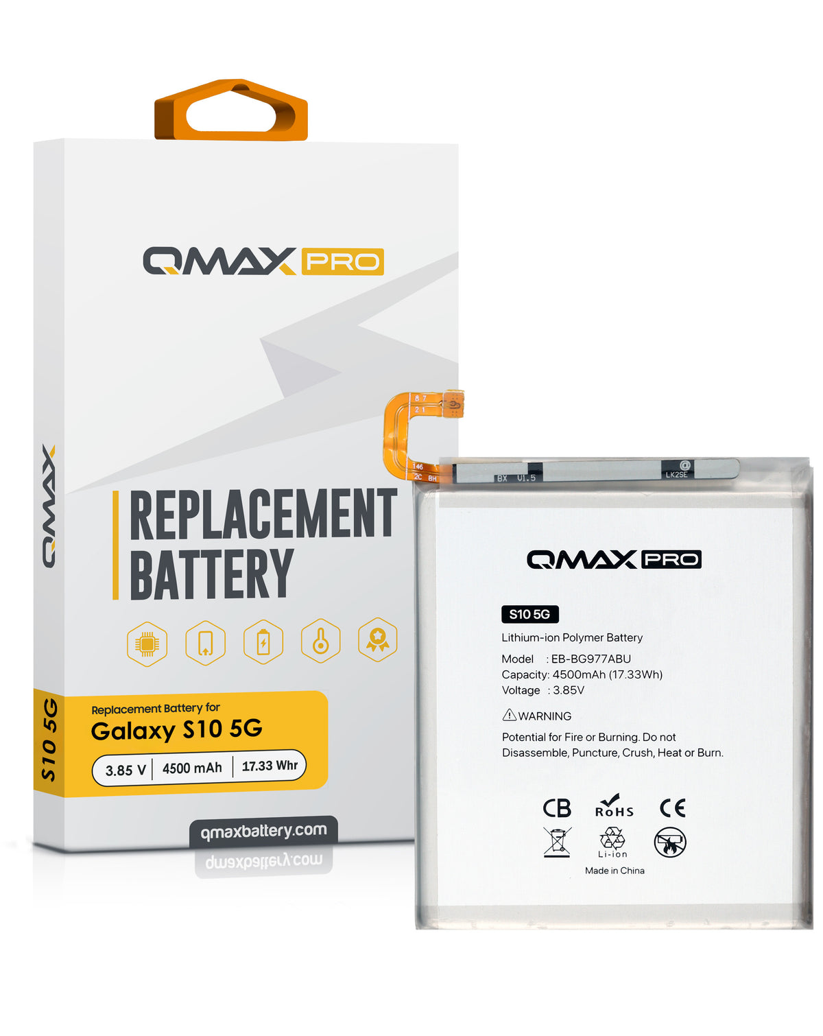 QMAX Pro Replacement Battery for Galaxy S10 5G (4500 mAh) (EB-BG977ABU) (Only Ground Shipping)