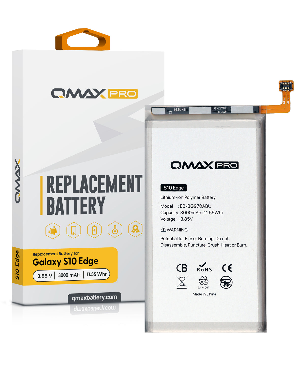 QMAX Pro Replacement Battery for Galaxy S10 Edge (3000 mAh) (EB-BG970ABU) (Only Ground Shipping)