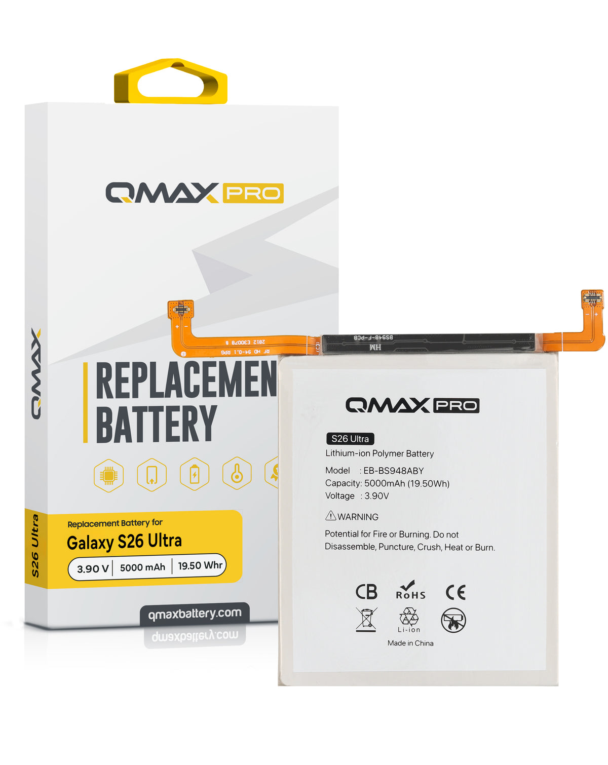 QMAX Pro Replacement Battery for Galaxy S26 Ultra (S948) (5000 mAh) (EB-BS948ABY) (Only Ground Shipping)