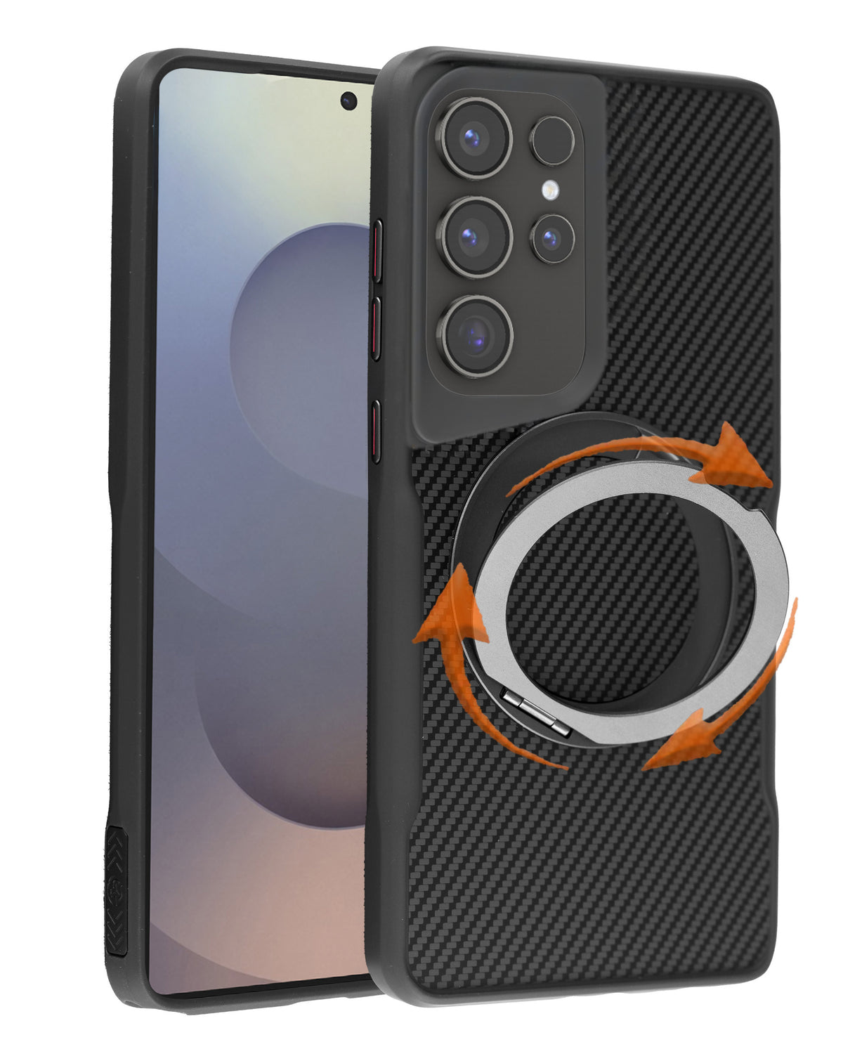 Premium Quality Magnetic Protective Case with 360 Rotating Ring Stand for Galaxy S24 Ultra (BLACK) (Only Ground Shipping)