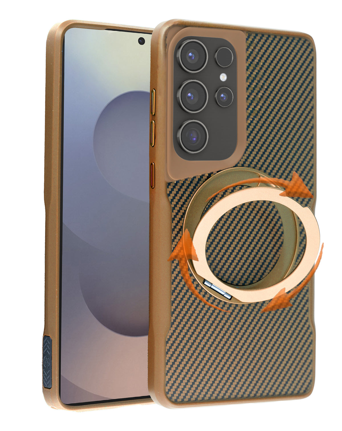 Premium Quality Magnetic Protective Case with 360 Rotating Ring Stand for Galaxy S24 Ultra (GOLD) (Only Ground Shipping)