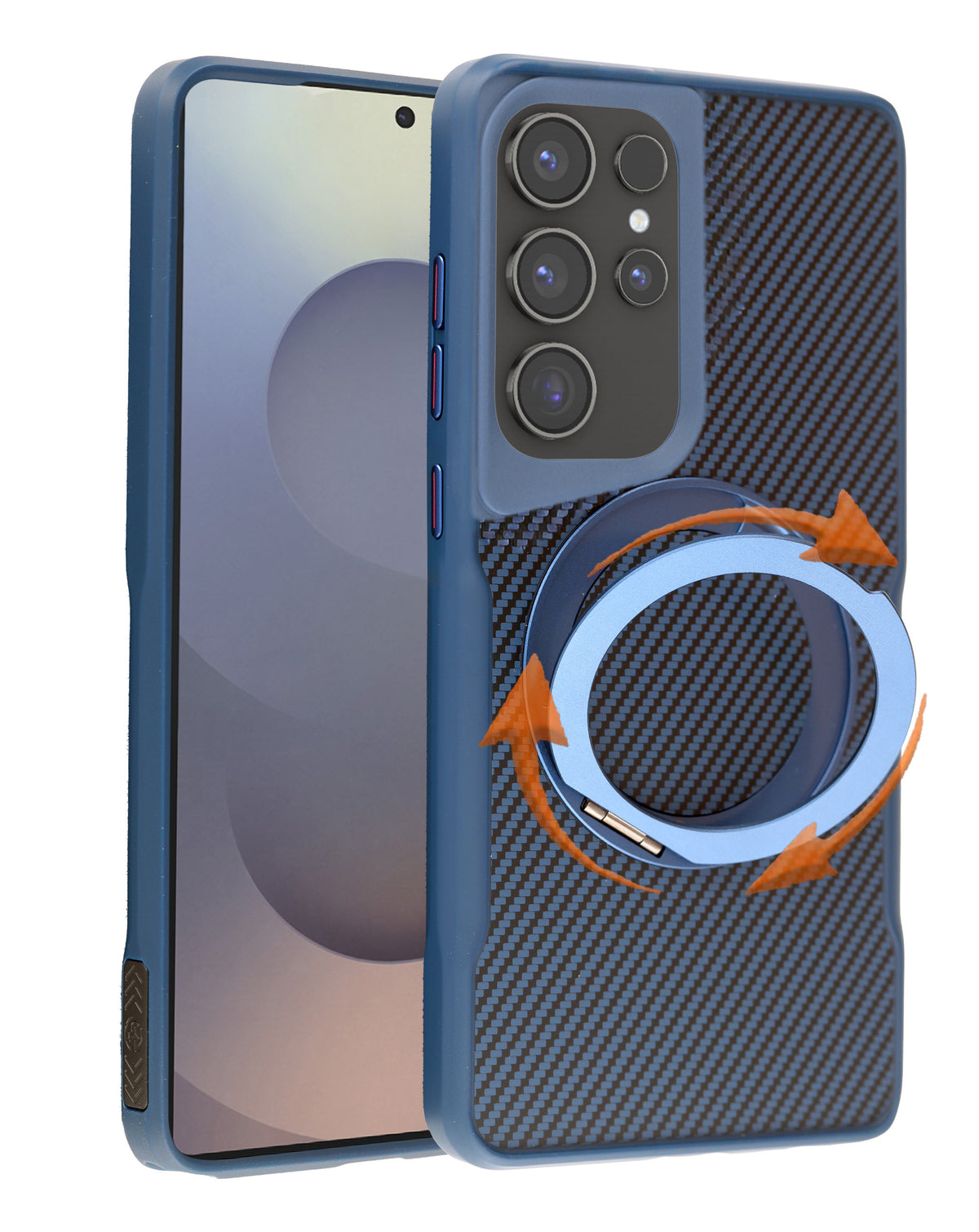 Premium Quality Magnetic Protective Case with 360 Rotating Ring Stand for Galaxy S24 Ultra (NAVY) (Only Ground Shipping)