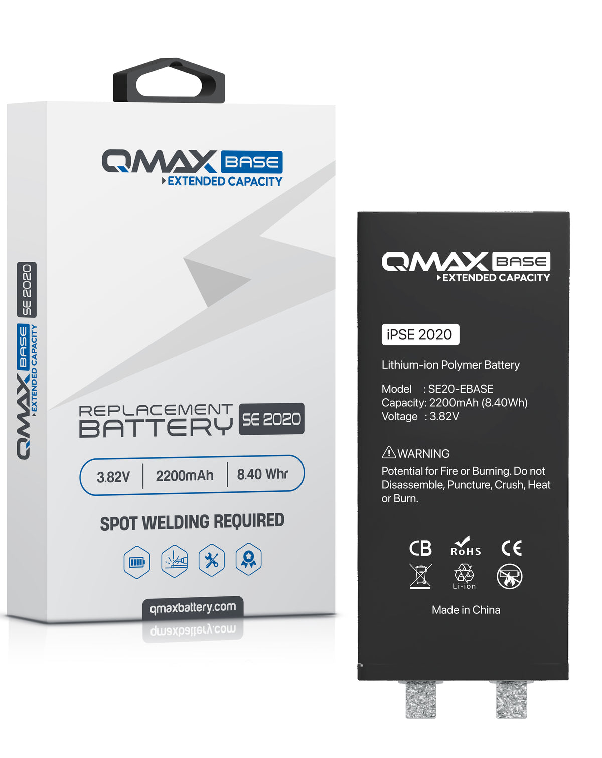 QMAX Base Extended Capacity Replacement Battery for iPhone SE 2020 (Spot Weld Required) (2200 mAh) (Only Ground Shipping)