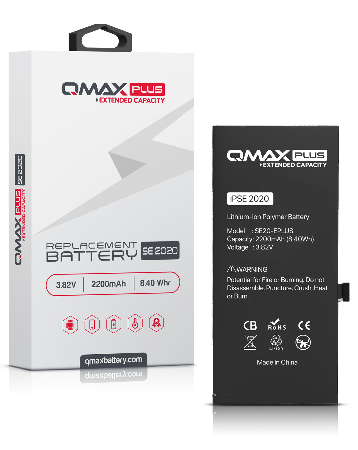 QMAX Plus Extended Capacity Replacement Battery for iPhone SE 2020 (2200 mAh) (Only Ground Shipping)