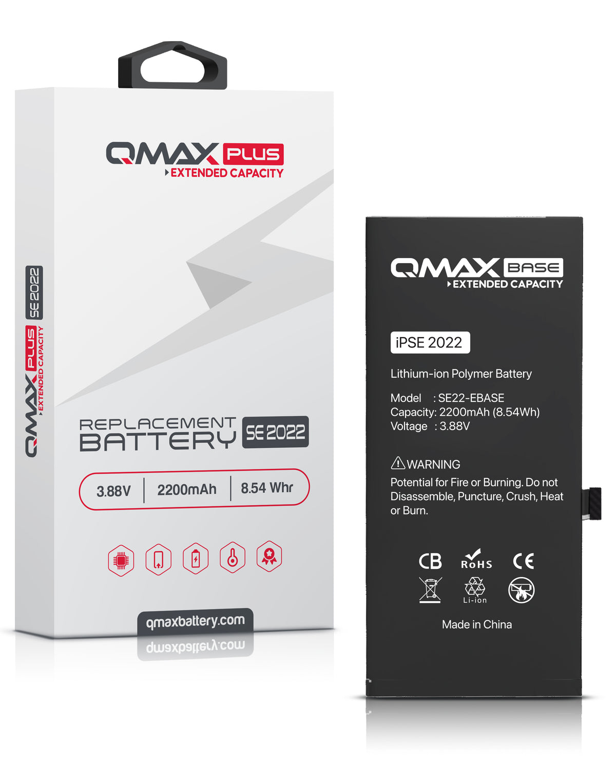 QMAX Plus Extended Capacity Replacement Battery for iPhone SE 2022 (2200 mAh) (Only Ground Shipping)