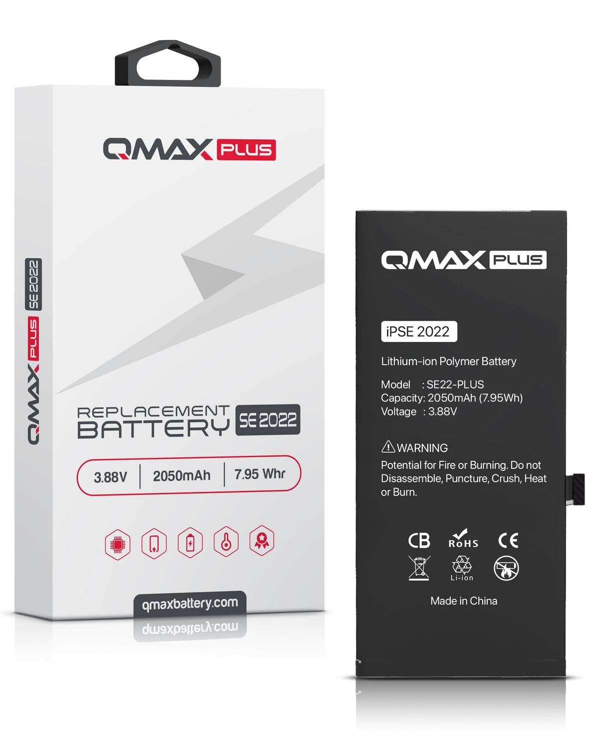 QMAX Plus Replacement Battery for iPhone SE 2022 (2050 mAh) (Only Ground Shipping)
