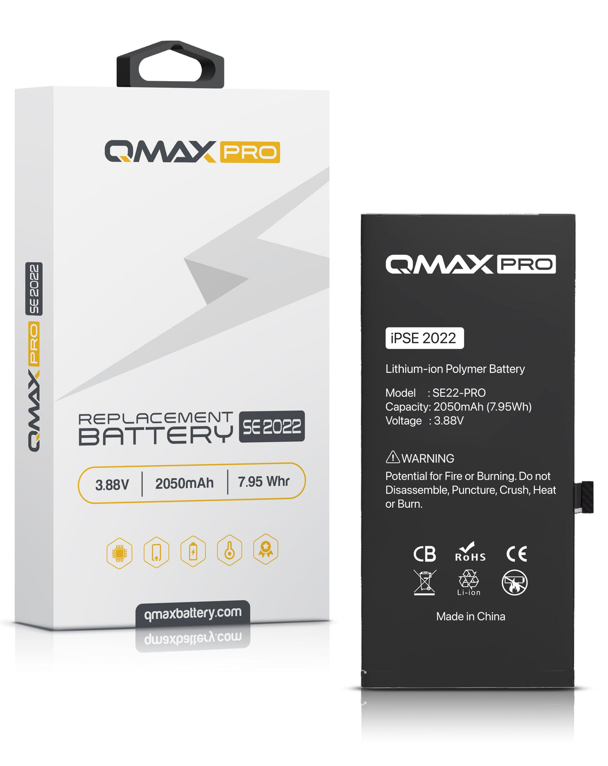 QMAX Pro Replacement Battery for iPhone SE 2022 (2050 mAh) (Only Ground Shipping)