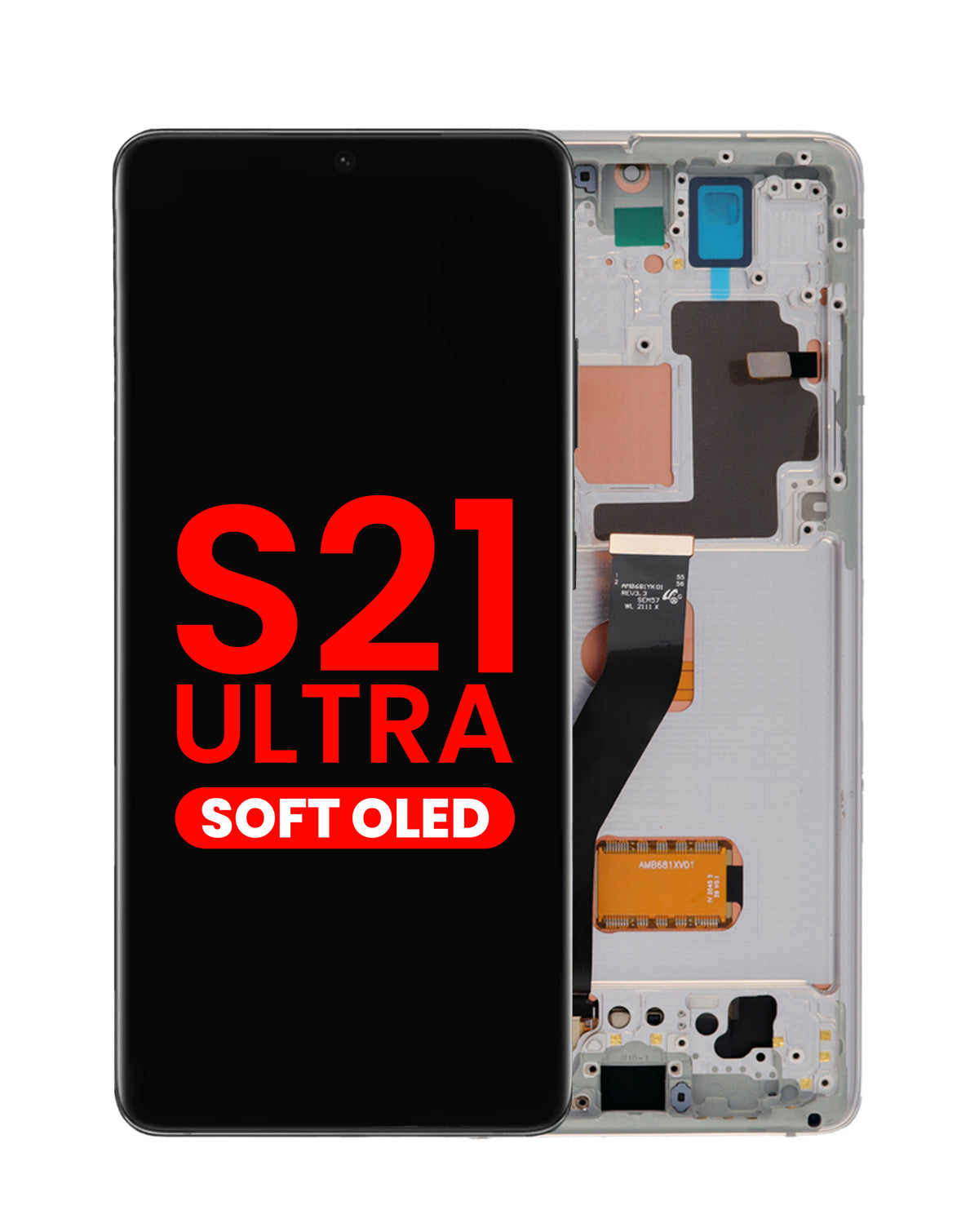 OLED Assembly with Frame for Galaxy S21 Ultra (G998) (Phantom Silver) (Aftermarket Plus Soft)